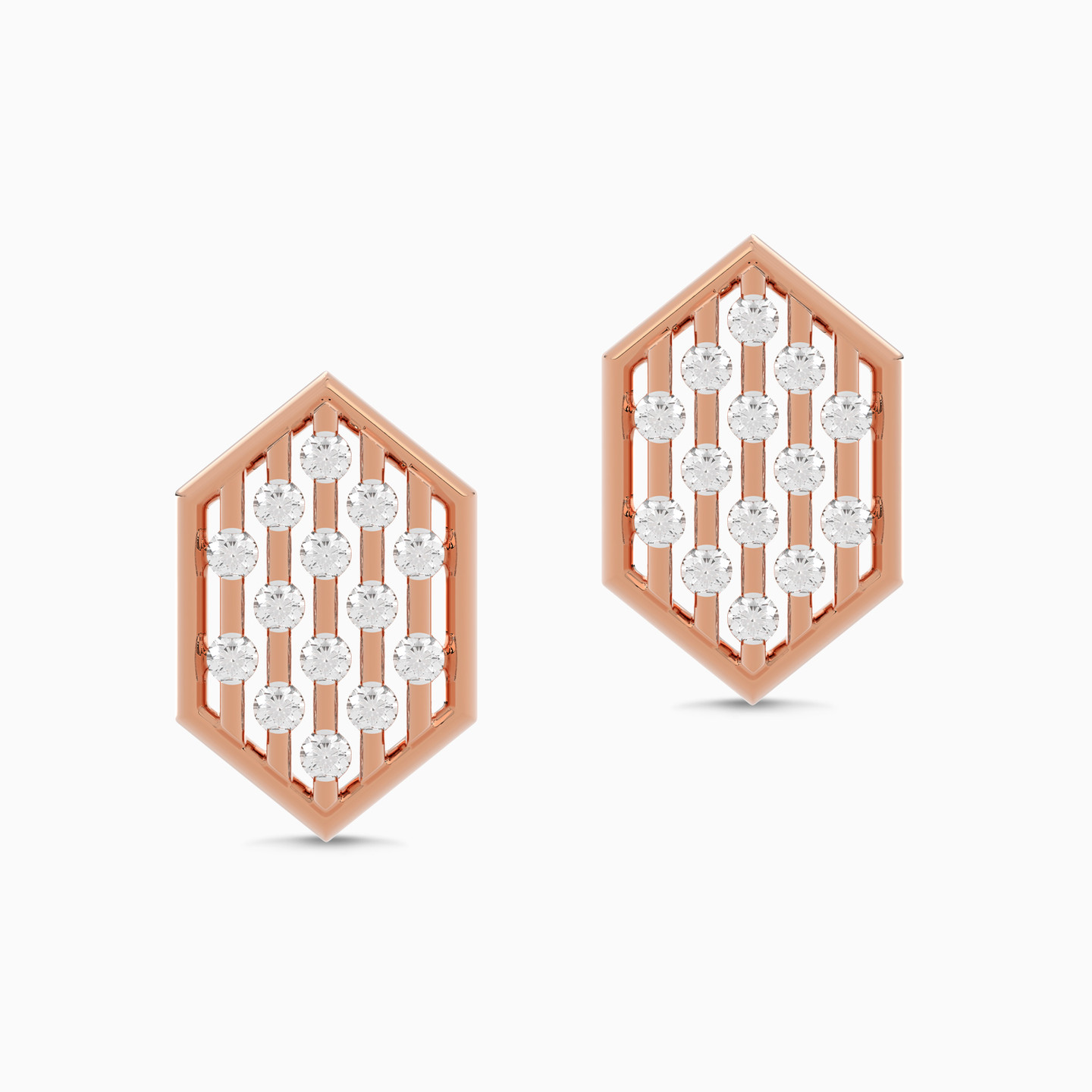 Hexagon Diamond Earrings in 18K Gold