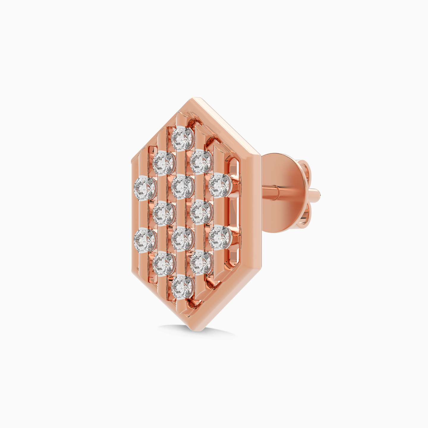 Hexagon Diamond Earrings in 18K Gold - 3