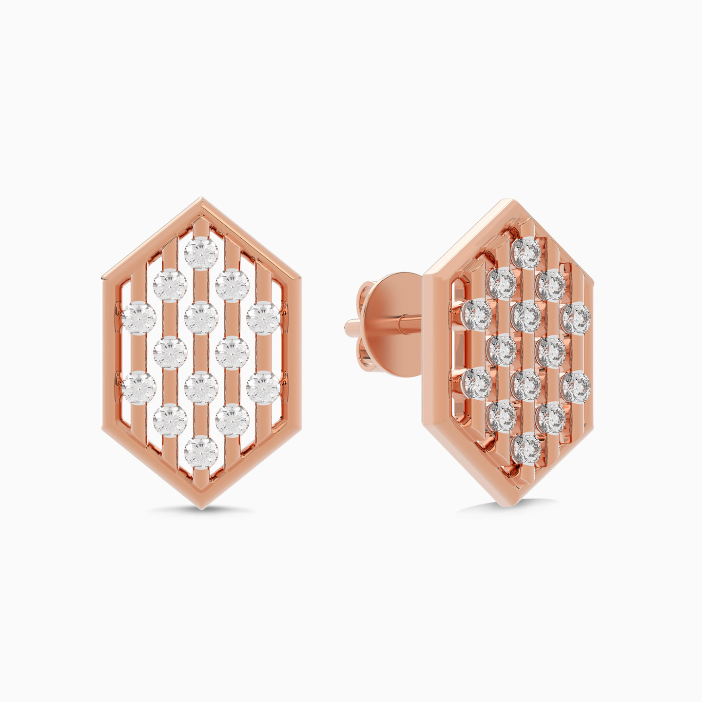 Hexagon Diamond Earrings in 18K Gold - 6