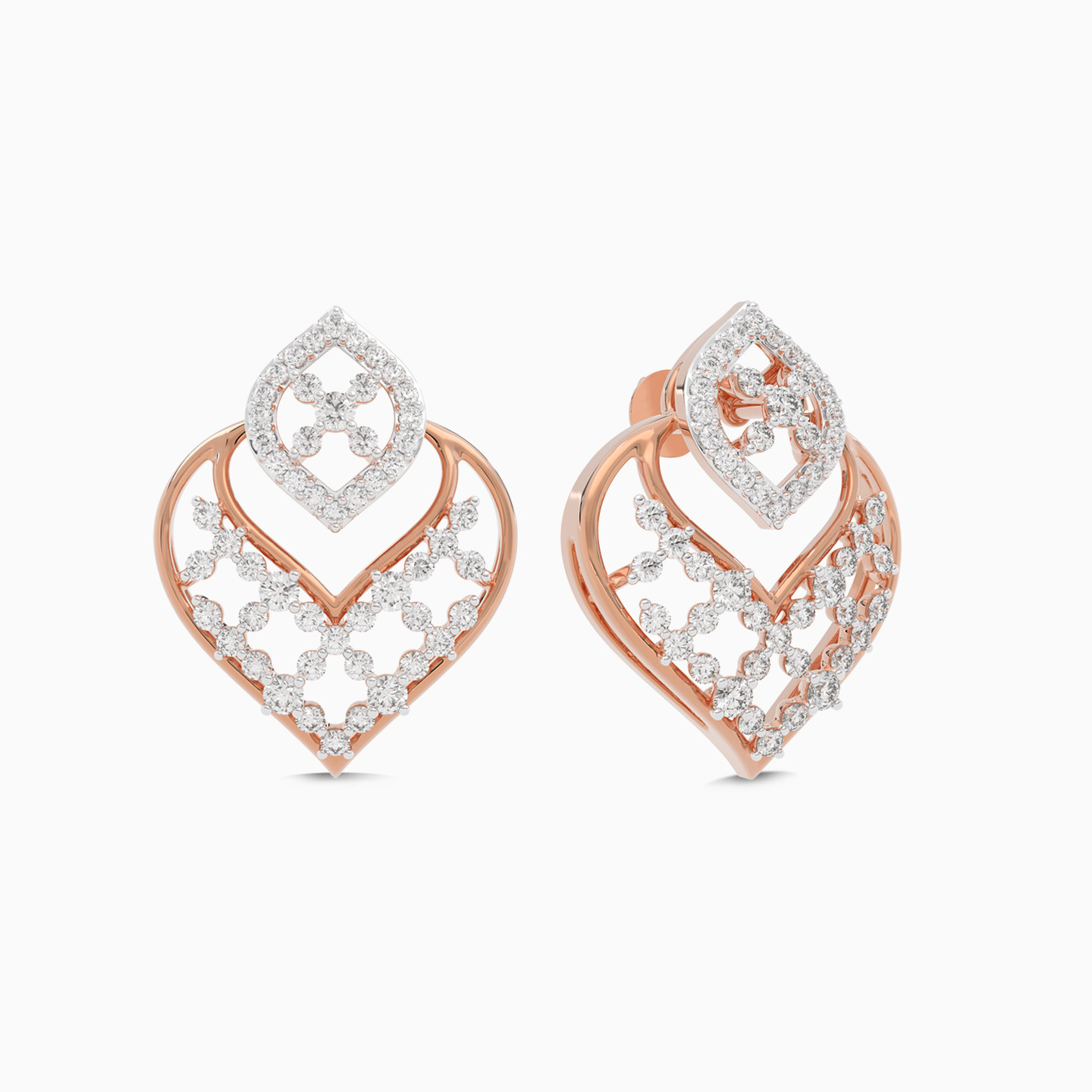 أقراط صغيرة ذهب شكل أرابيسك عيار 18 قيراط مزينة بالألماس - 6 أقراط صغيرة ذهب شكل أرابيسك عيار 18 قيراط مزينة بالألماس - 6