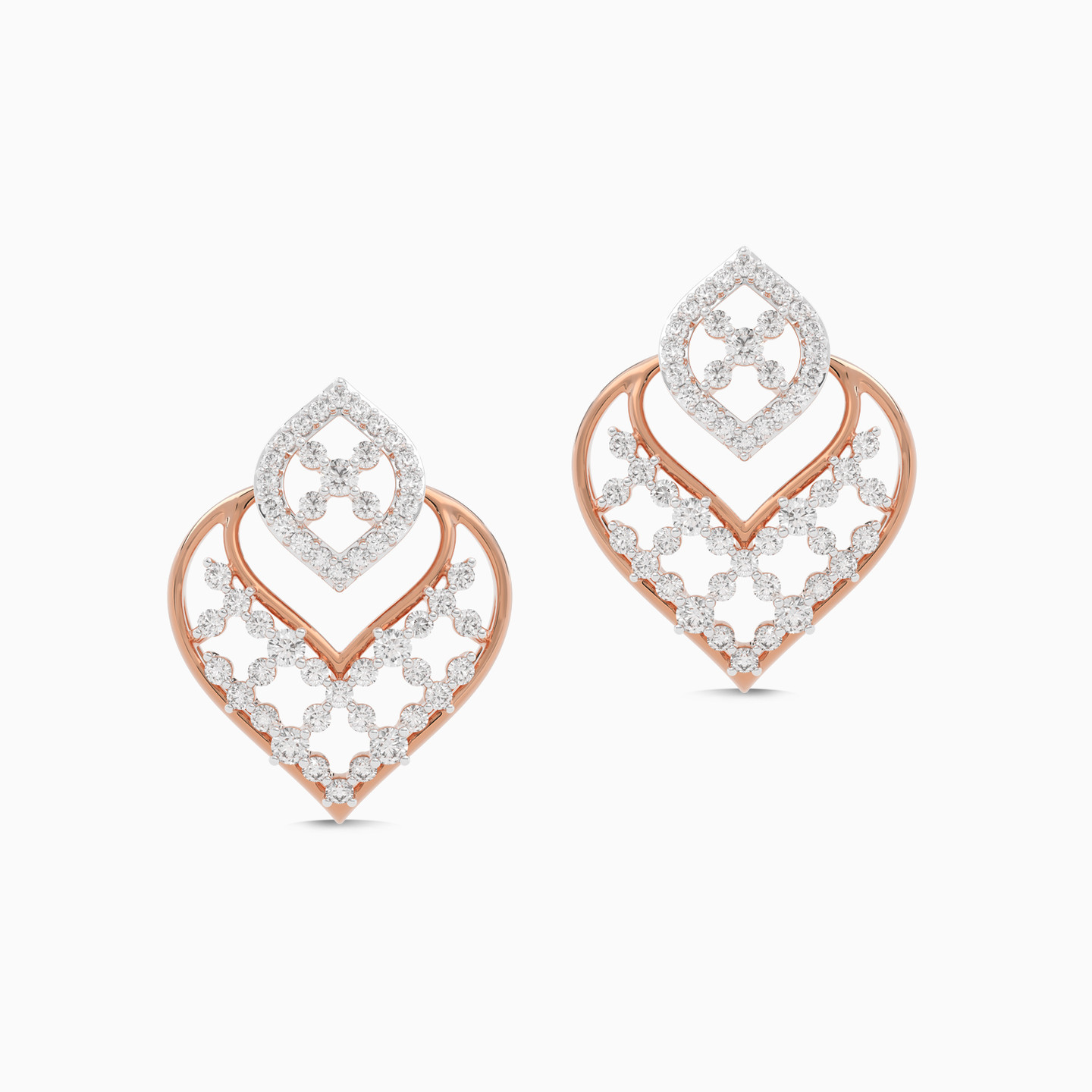 أقراط صغيرة ذهب شكل أرابيسك عيار 18 قيراط مزينة بالألماس - 5 أقراط صغيرة ذهب شكل أرابيسك عيار 18 قيراط مزينة بالألماس - 5