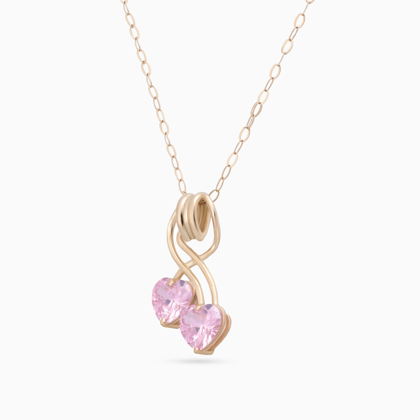 Heart Pink Stones Necklace in 18K Gold - 2 Heart Pink Stones Necklace in 18K Gold - 2