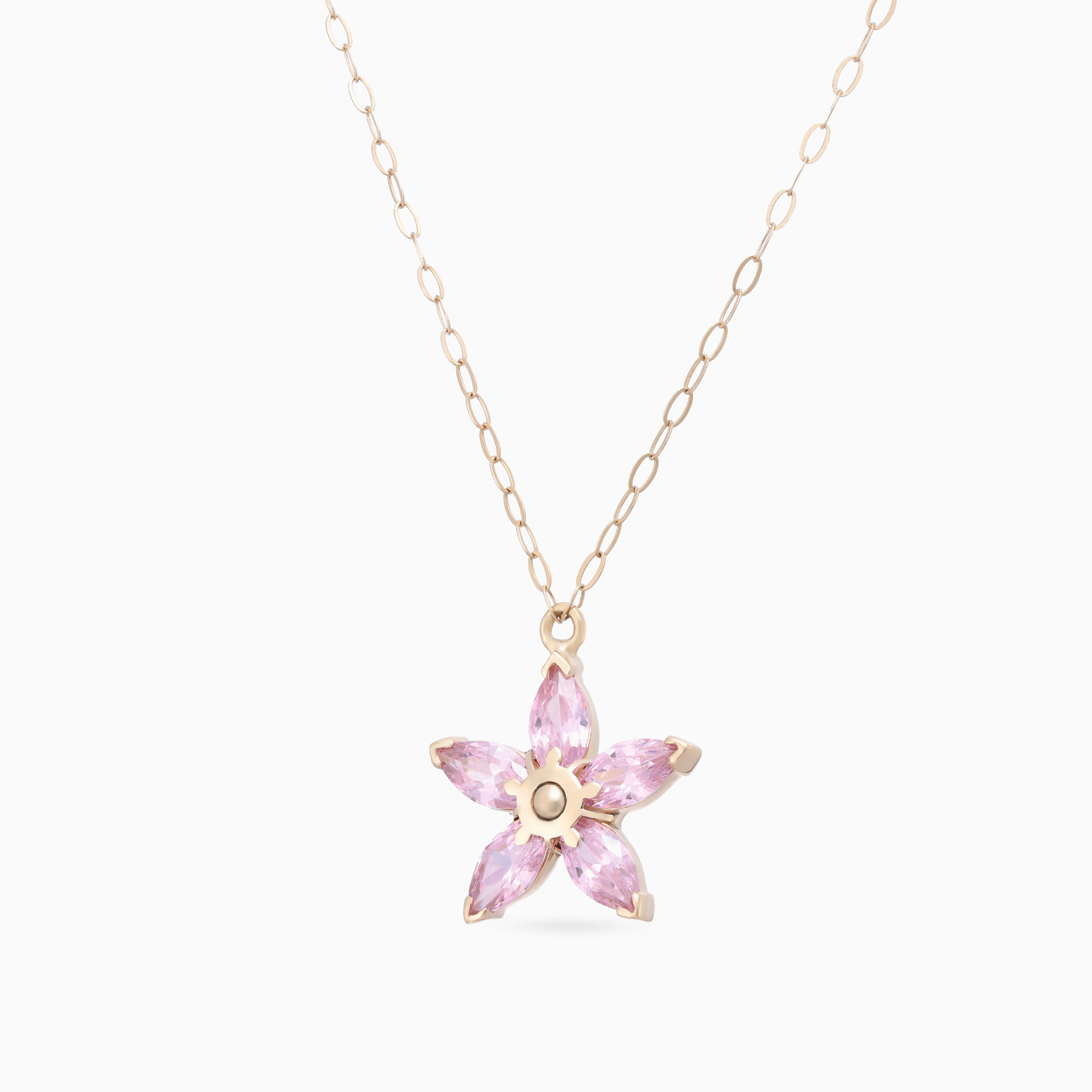 Flower Pink Stones Necklace in 18K Gold - 2 Flower Pink Stones Necklace in 18K Gold - 2