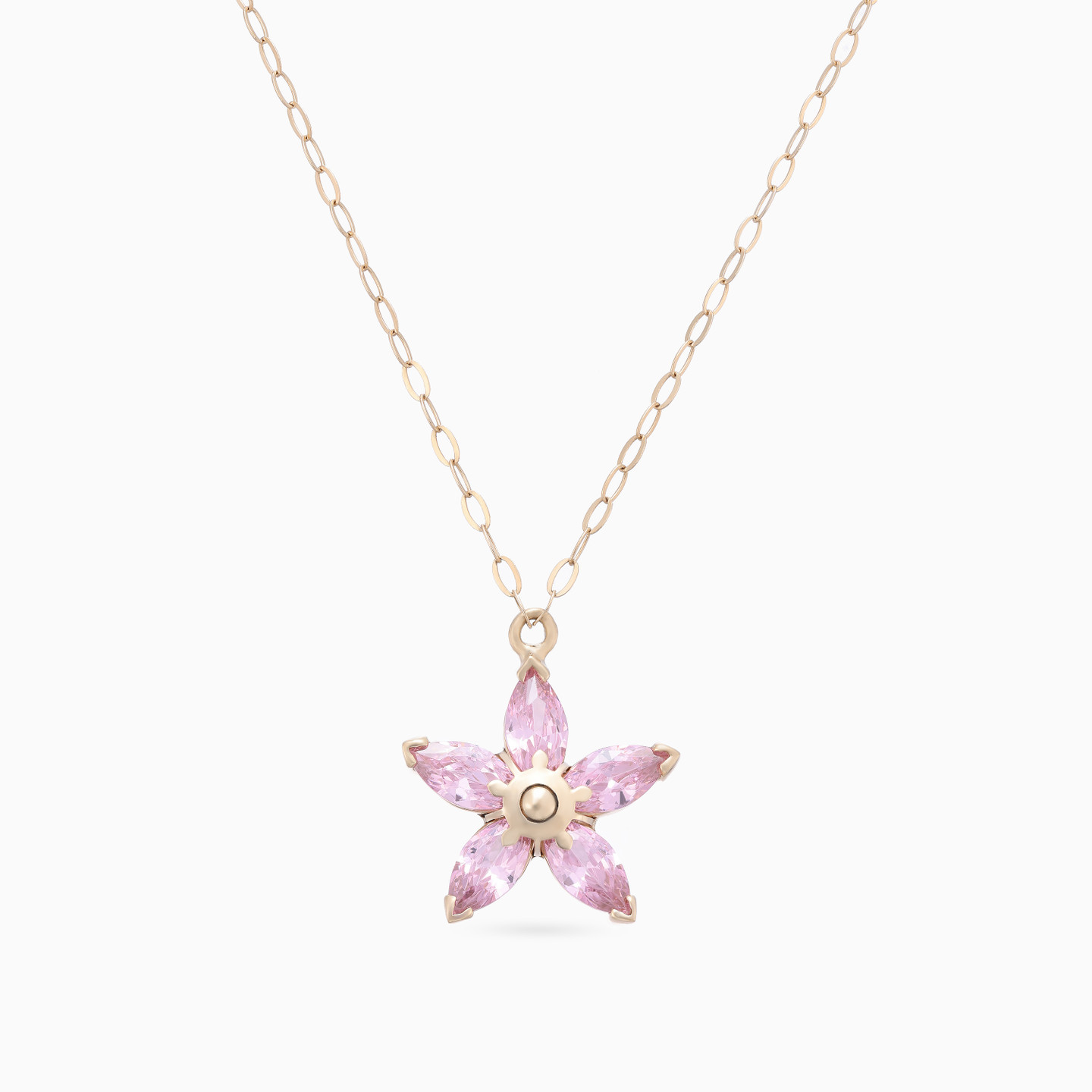 Flower Pink Stones Necklace in 18K Gold Flower Pink Stones Necklace in 18K Gold