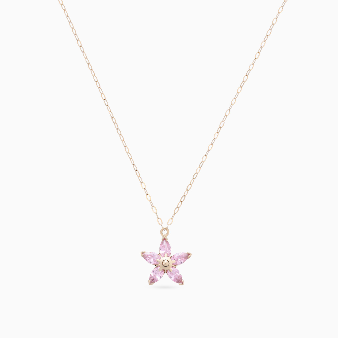 Flower Pink Stones Necklace in 18K Gold - 3 Flower Pink Stones Necklace in 18K Gold - 3