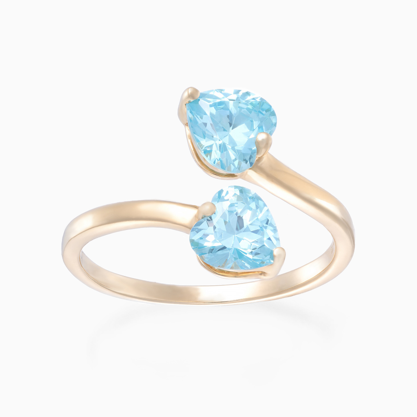 Heart Aqua Blue Stones Two Headed Ring in 18K Gold Heart Aqua Blue Stones Two Headed Ring in 18K Gold