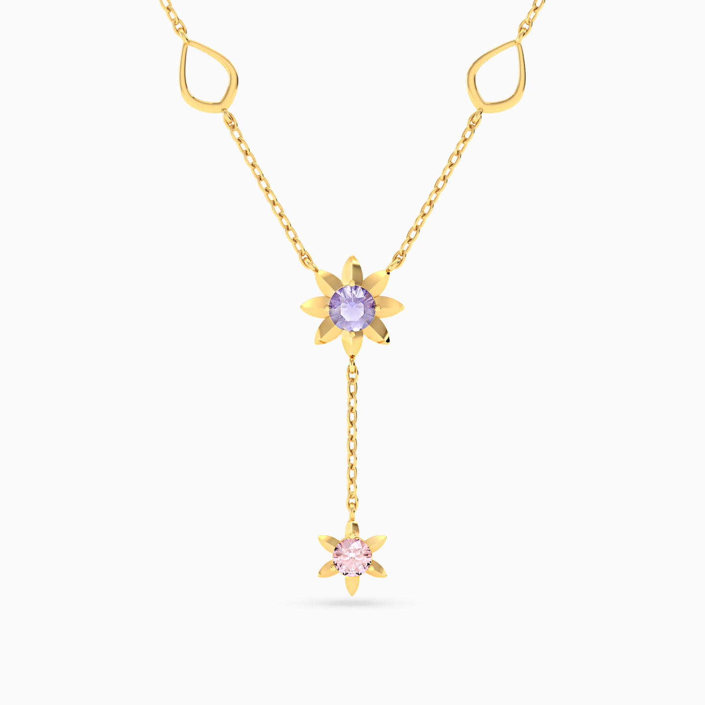 18K Gold Colored Stones Pendant Necklace