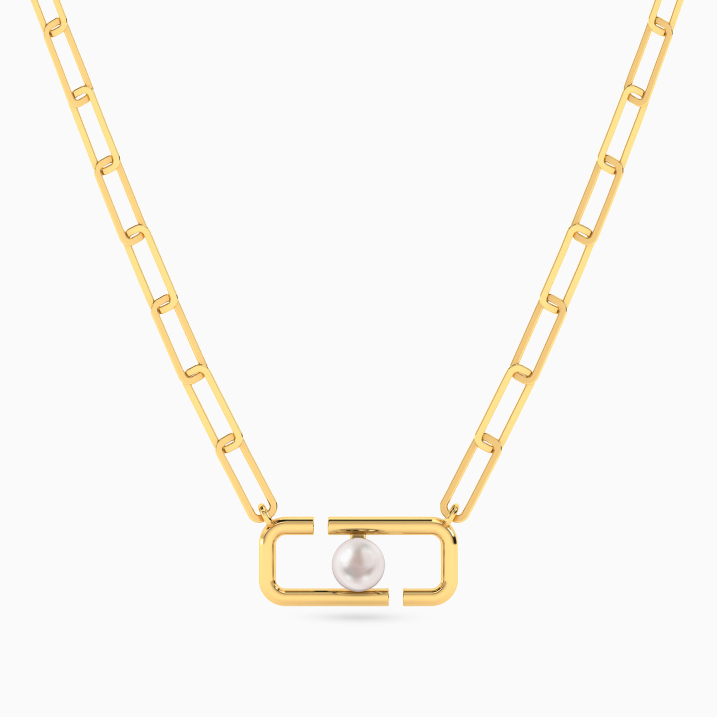 Rectangluar Link Pearl Necklace in 18K Gold Rectangluar Link Pearl Necklace in 18K Gold