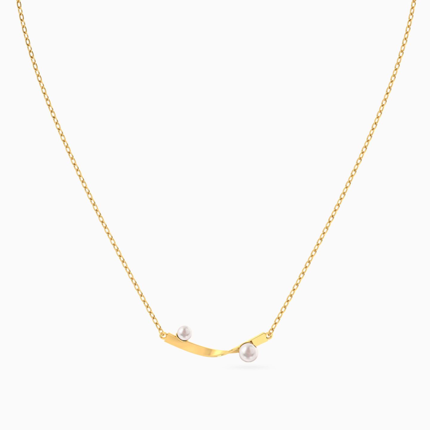 Curved Bar Pearl Necklace in 18K Gold - 3 Curved Bar Pearl Necklace in 18K Gold - 3
