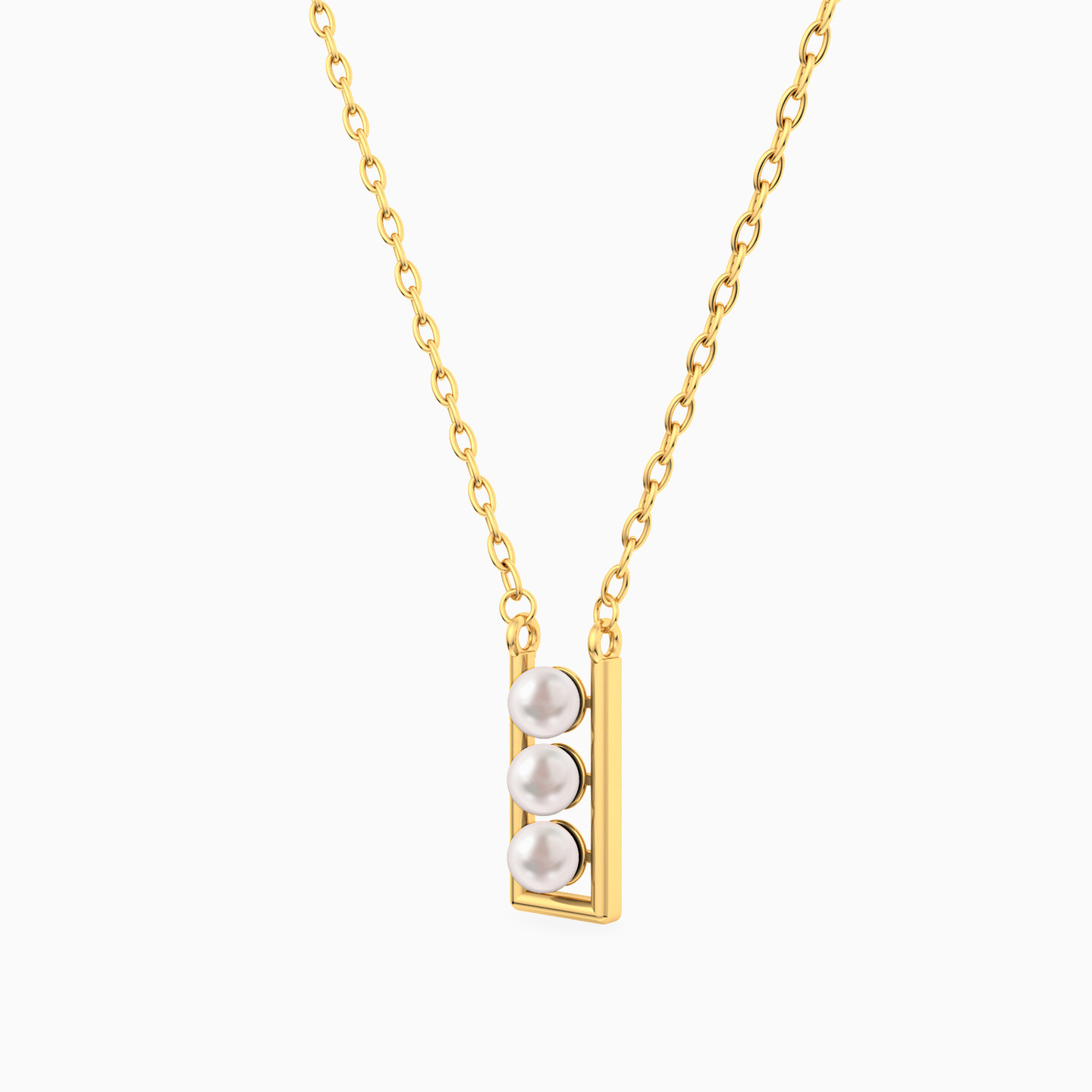Vertical Rectangle Pearl Necklace in 18K Gold - 2 Vertical Rectangle Pearl Necklace in 18K Gold - 2
