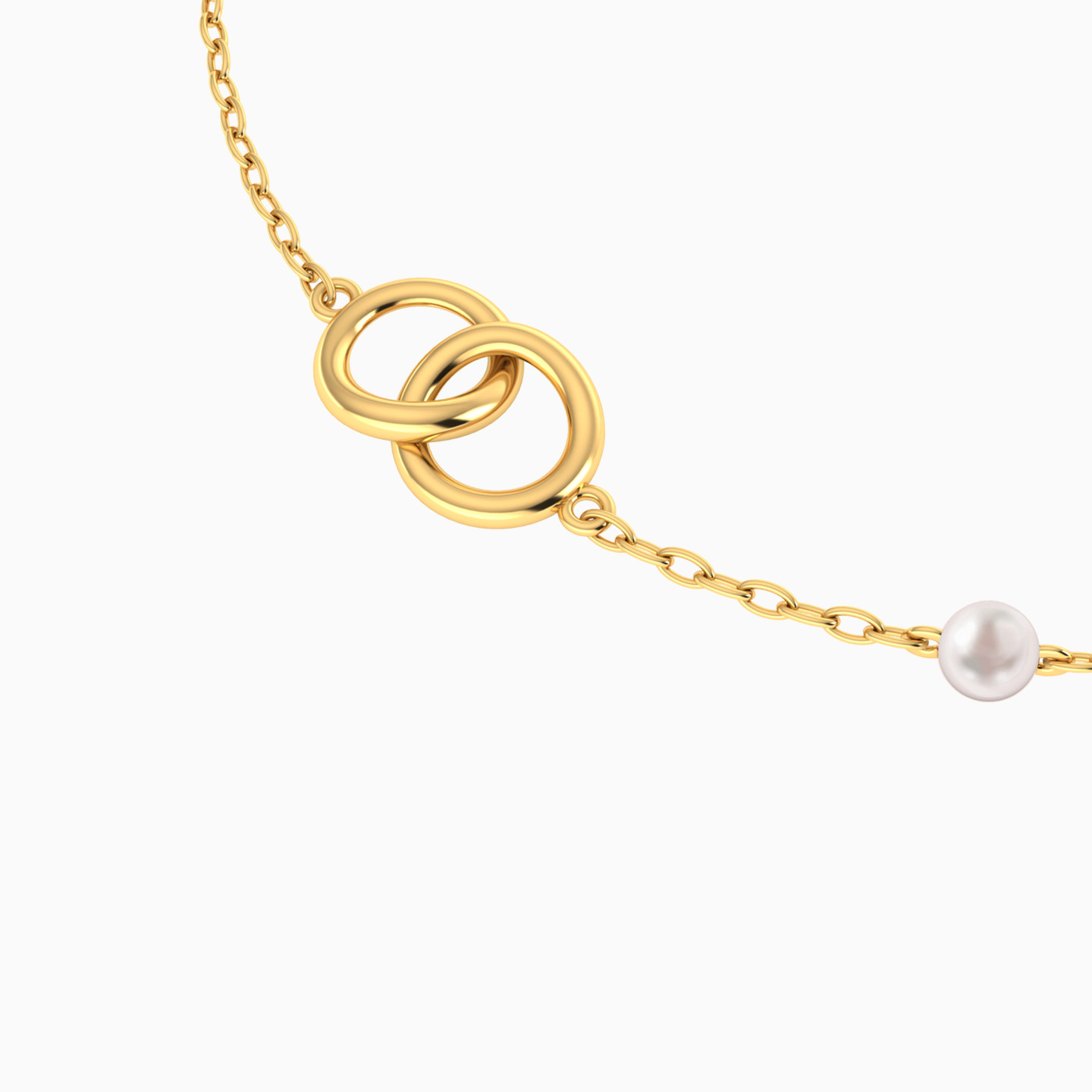 أسورة بسلسلة ذهب شكل دائرة مزدوجة عيار 18 قيراط مزينة باللؤلؤ - 3