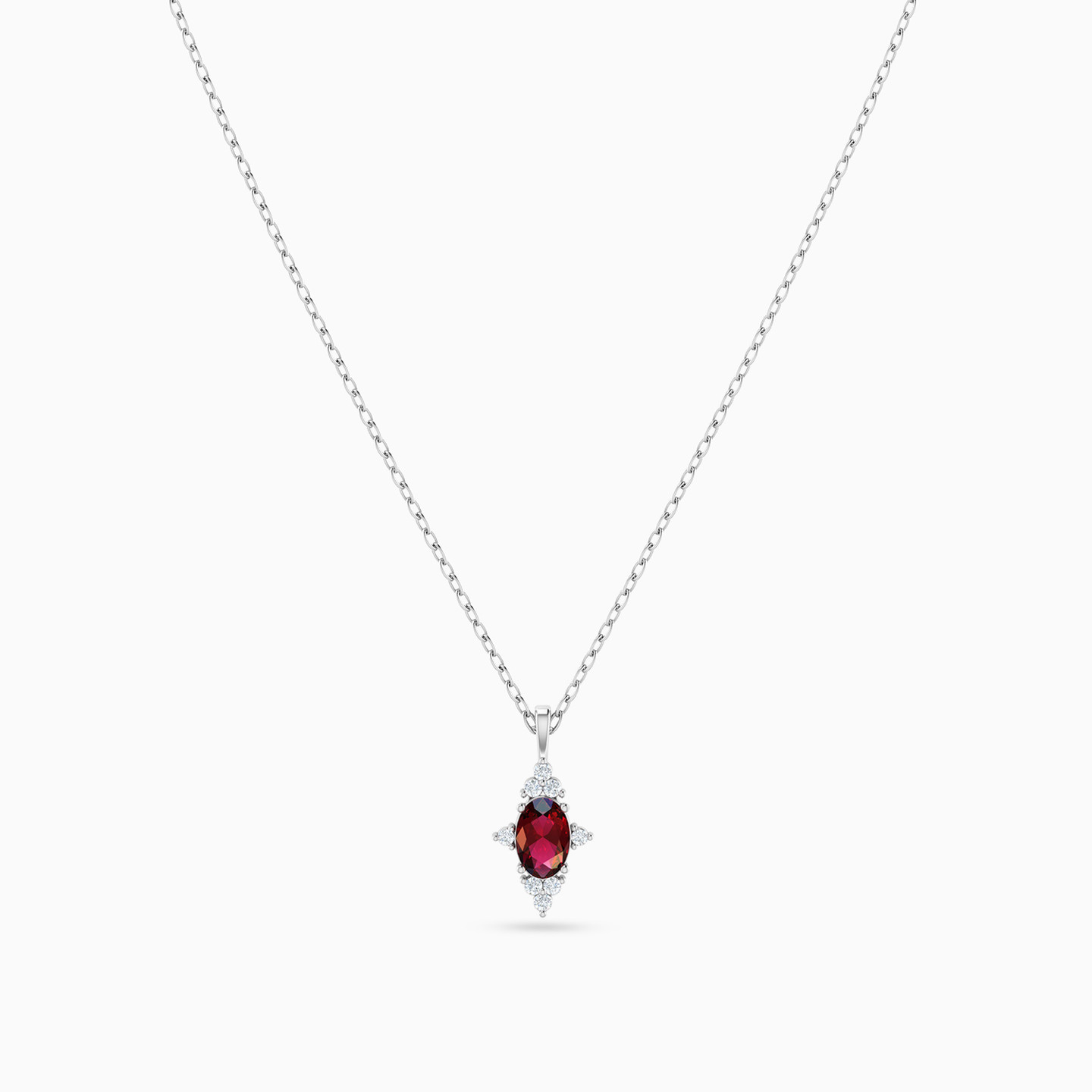 Diamonds & Red Stone Necklace in 18k Gold - 3 Diamonds & Red Stone Necklace in 18k Gold - 3
