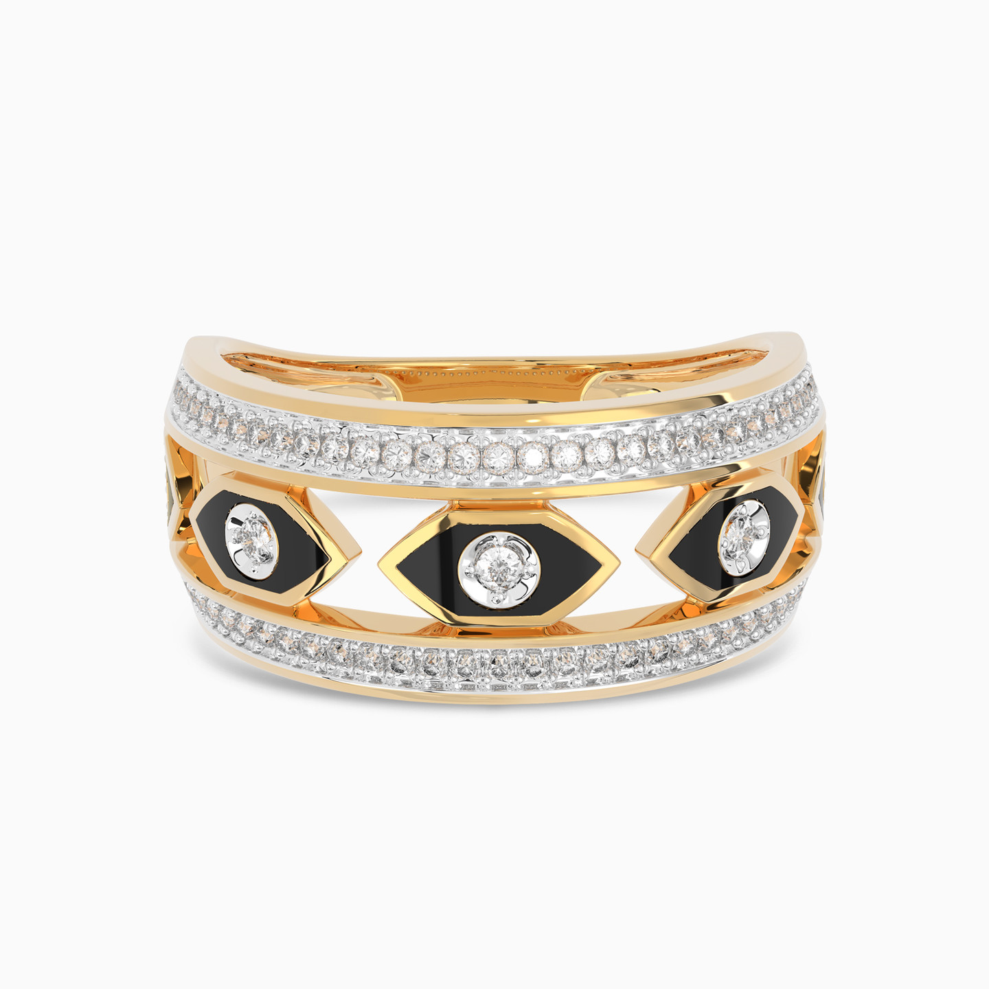 Hexagon Black Stone & Diamond Ring In 18K Gold Hexagon Black Stone & Diamond Ring In 18K Gold