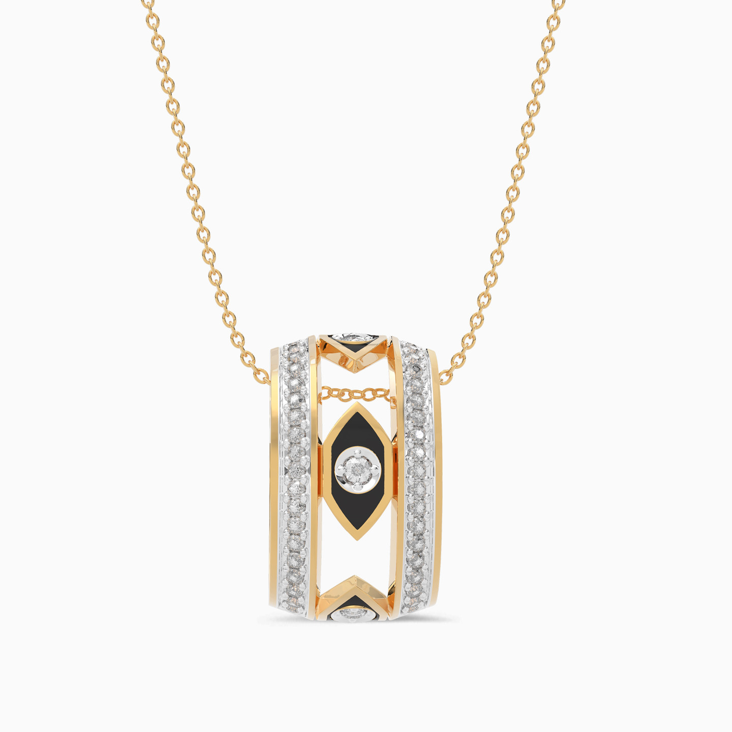 Hexagon Black Stone & Diamond Necklace In 18K Gold Hexagon Black Stone & Diamond Necklace In 18K Gold