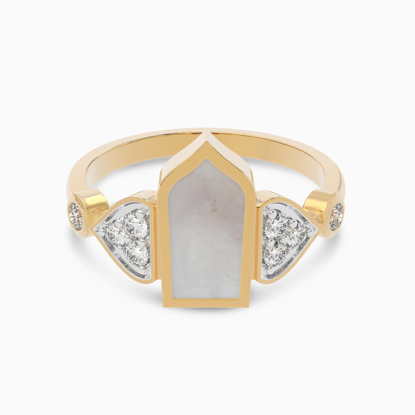 White Stone & Diamond Ring In 18K Gold - 2 White Stone & Diamond Ring In 18K Gold - 2