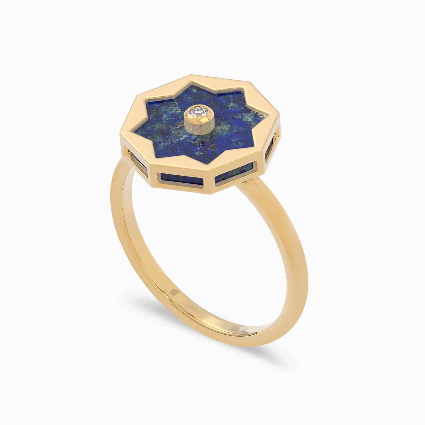 خاتم ذهب شكل نجمة عيار 18 قيراط مزين بالألماس وحجر أزرق - 3 خاتم ذهب شكل نجمة عيار 18 قيراط مزين بالألماس وحجر أزرق - 3