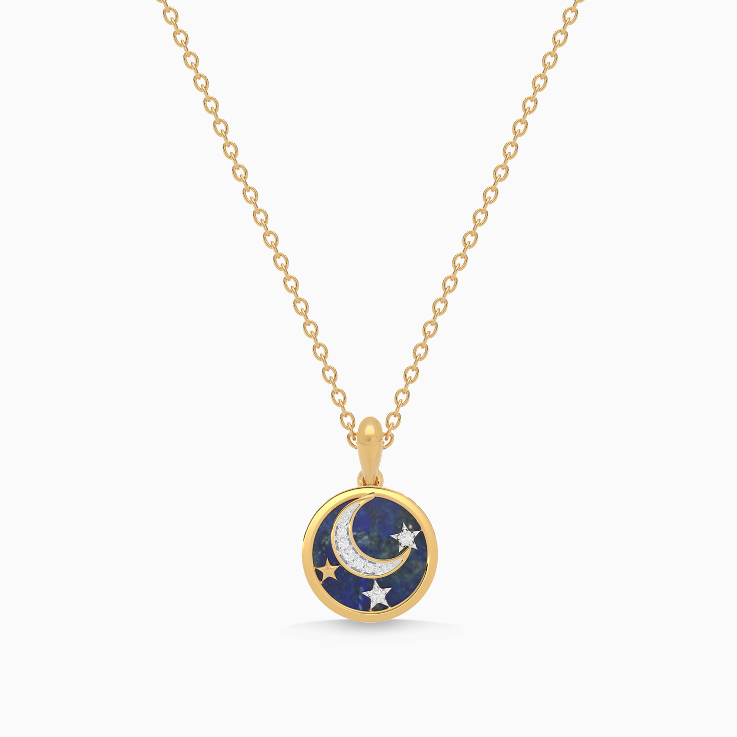 Cresent Blue Stone & Diamond Necklace In 18K Gold - 2 Cresent Blue Stone & Diamond Necklace In 18K Gold - 2
