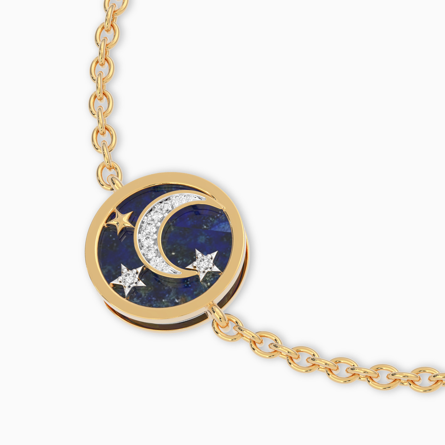 أسورة بسلسلة ذهب شكل هلال عيار 18 قيراط مزينة بالألماس وحجر أزرق - 4 أسورة بسلسلة ذهب شكل هلال عيار 18 قيراط مزينة بالألماس وحجر أزرق - 4