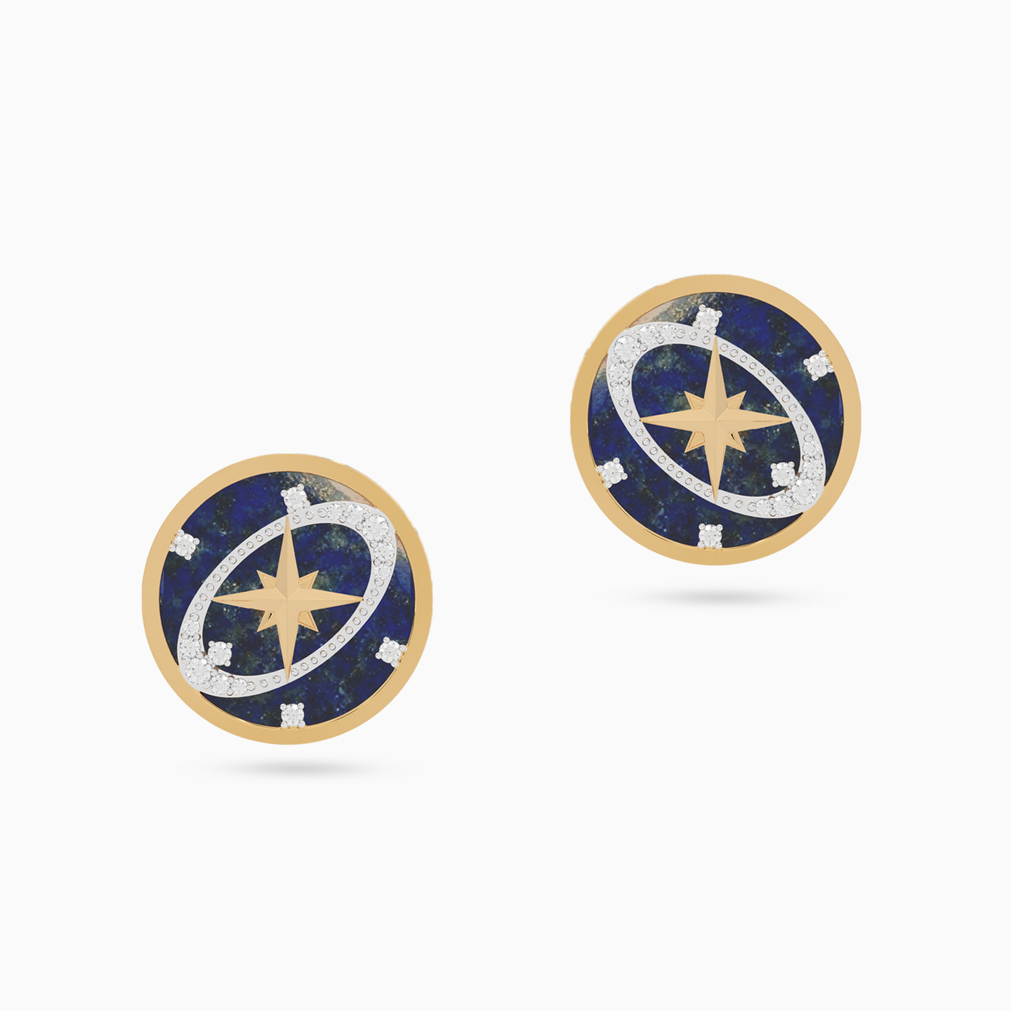 أقراط ذهب شكل نجمة عيار 18 قيراط مزينة بالألماس وحجر أزرق - 2 أقراط ذهب شكل نجمة عيار 18 قيراط مزينة بالألماس وحجر أزرق - 2