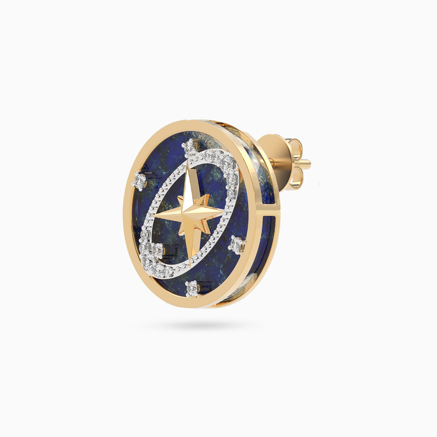 أقراط ذهب شكل نجمة عيار 18 قيراط مزينة بالألماس وحجر أزرق - 4 أقراط ذهب شكل نجمة عيار 18 قيراط مزينة بالألماس وحجر أزرق - 4