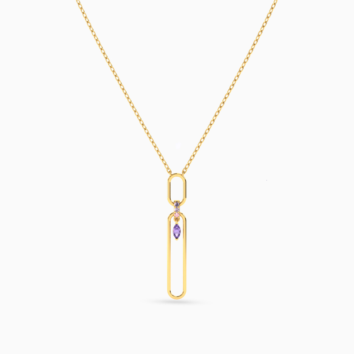 18K Gold Colored Stones Pendant Necklace - 3