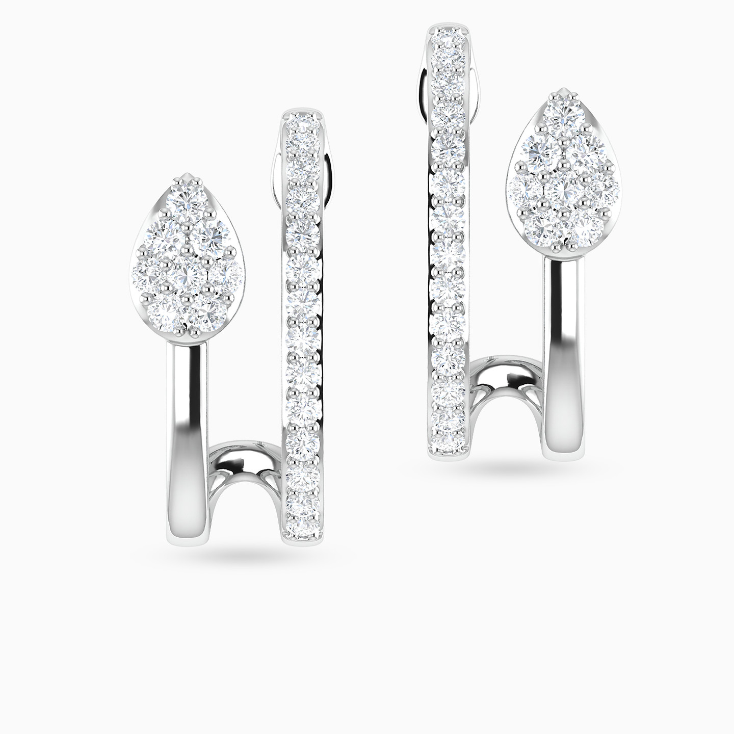 Leaf Diamond Stud Earrings In 18K Gold - 3 Leaf Diamond Stud Earrings In 18K Gold - 3