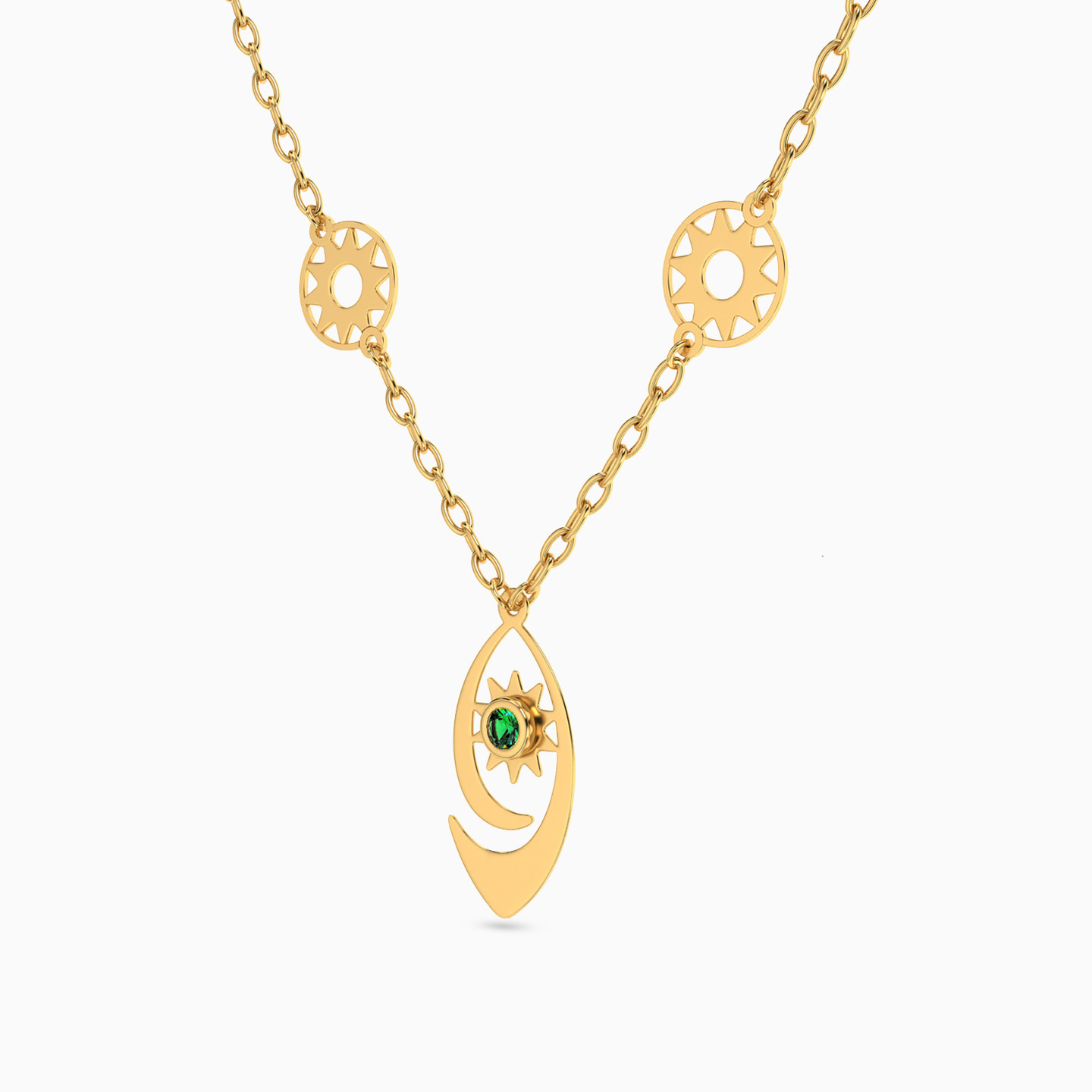 18K Gold Colored Stones Pendant Necklace - 2