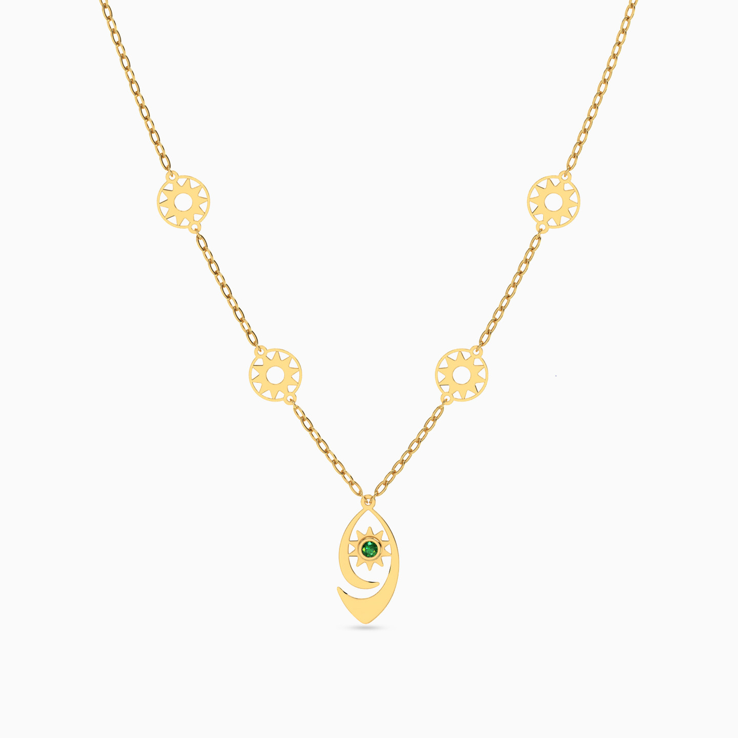 18K Gold Colored Stones Pendant Necklace - 3