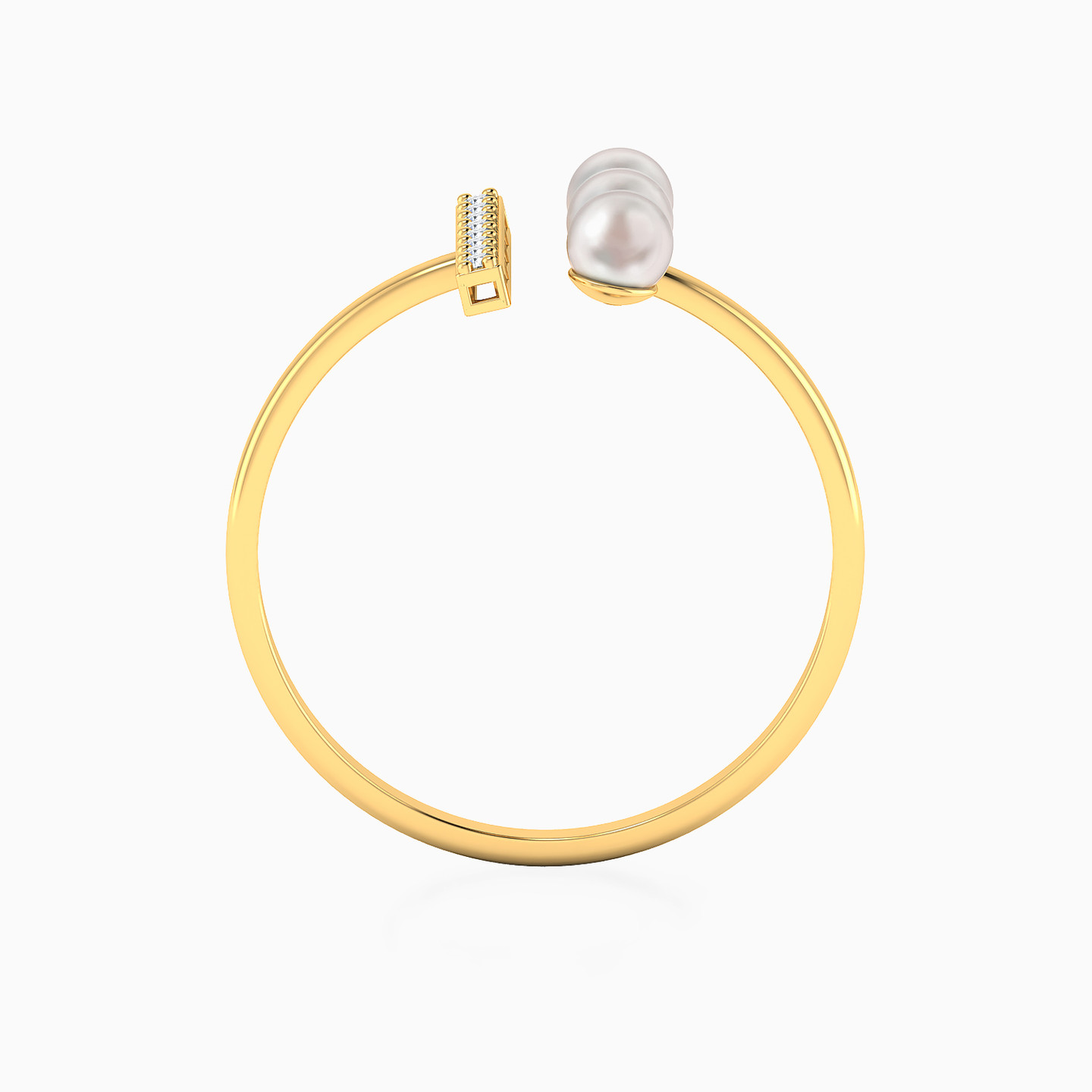 Parallel Clear Stones & Pearl Two Headed Ring In 18K Gold - 4 Parallel Clear Stones & Pearl Two Headed Ring In 18K Gold - 4