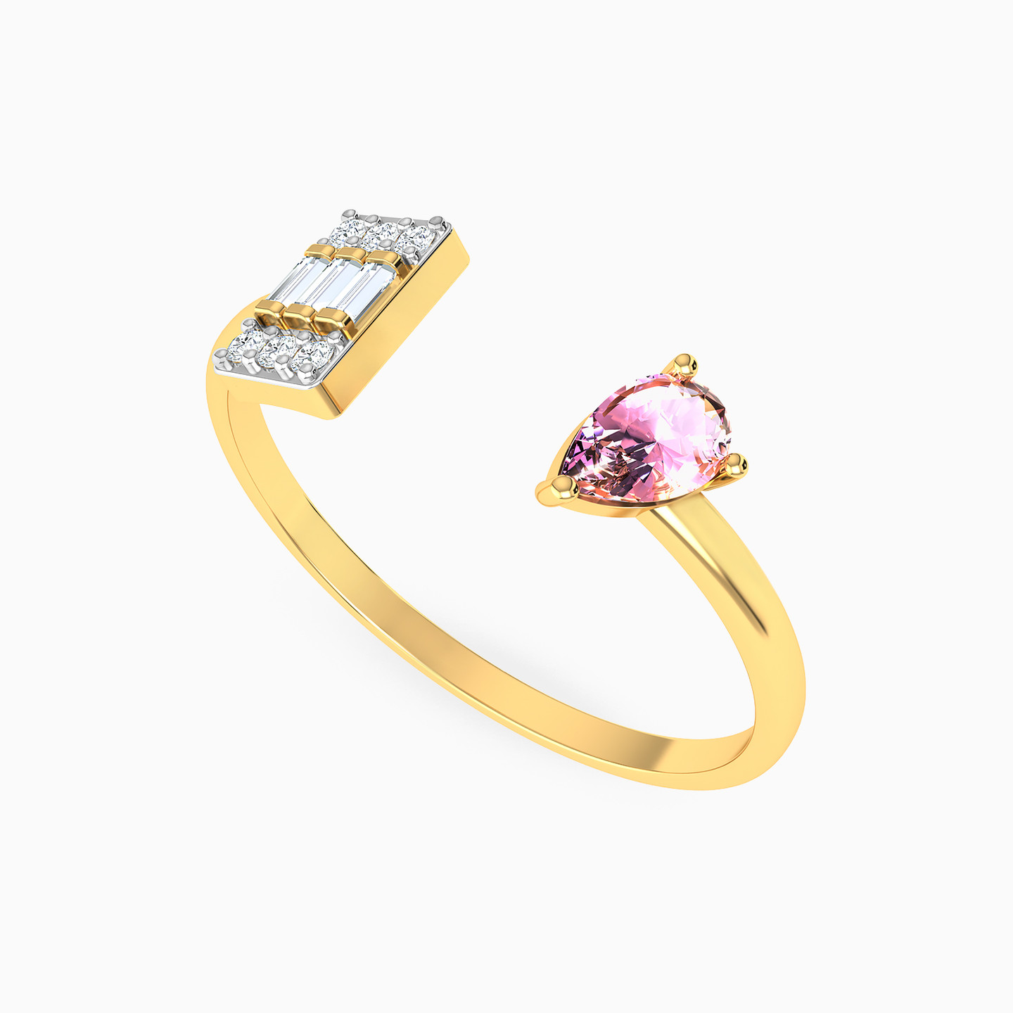 Open Design Pink Stone Two Headed Ring In 18K Gold - 3 Open Design Pink Stone Two Headed Ring In 18K Gold - 3