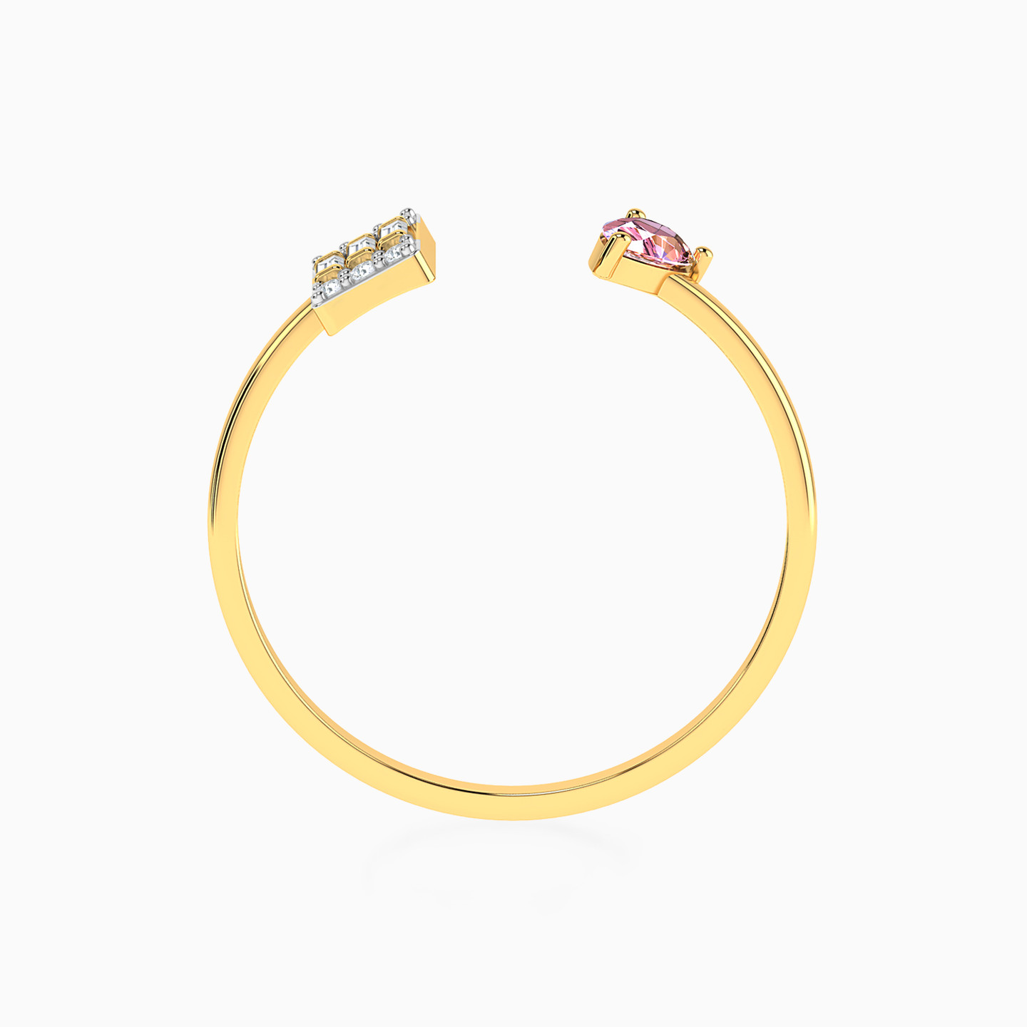 Open Design Pink Stone Two Headed Ring In 18K Gold - 4 Open Design Pink Stone Two Headed Ring In 18K Gold - 4
