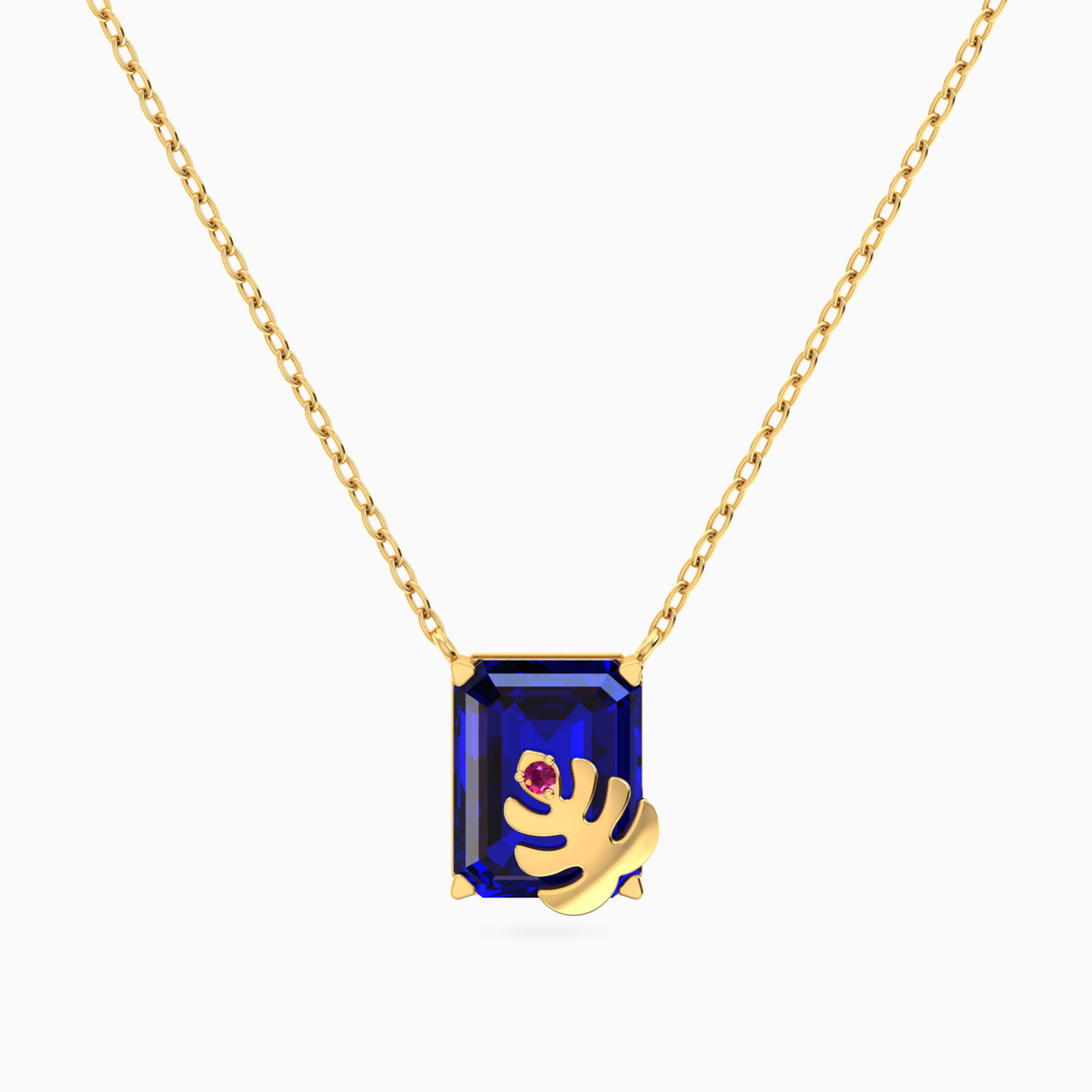 Leaf Blue Stone Necklace In 18K Gold Leaf Blue Stone Necklace In 18K Gold