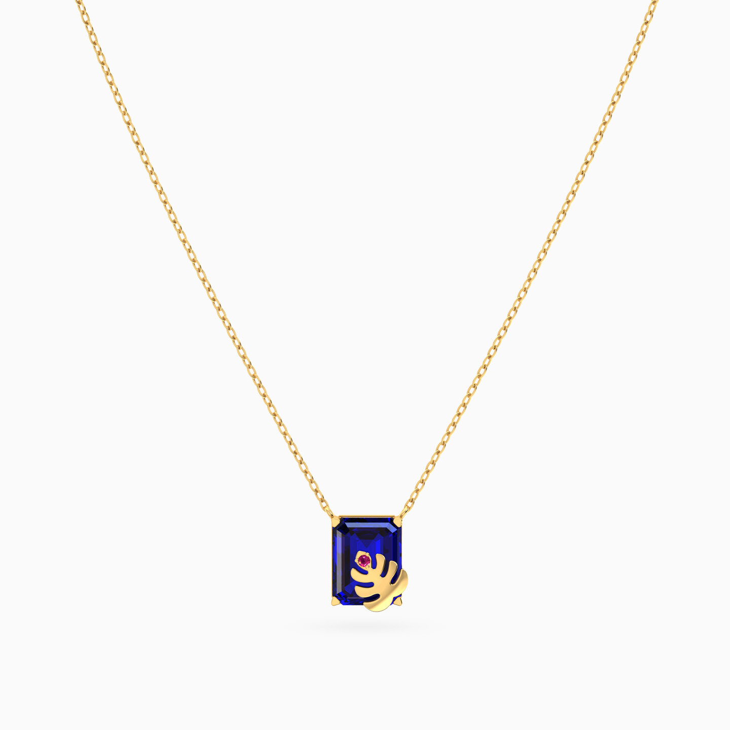 Leaf Blue Stone Necklace In 18K Gold - 3 Leaf Blue Stone Necklace In 18K Gold - 3