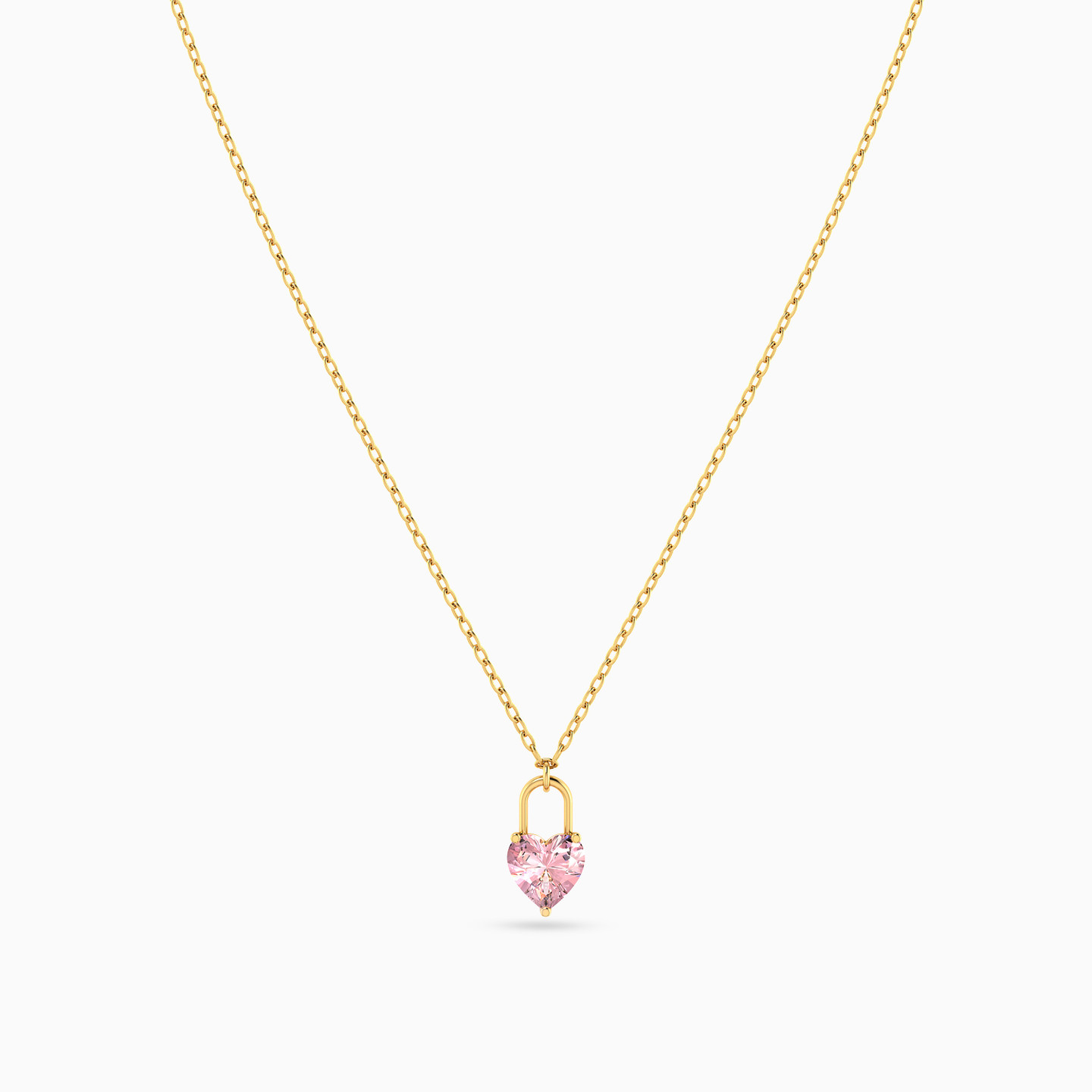 Heart Pink Stone Necklace In 18K Gold - 3 Heart Pink Stone Necklace In 18K Gold - 3