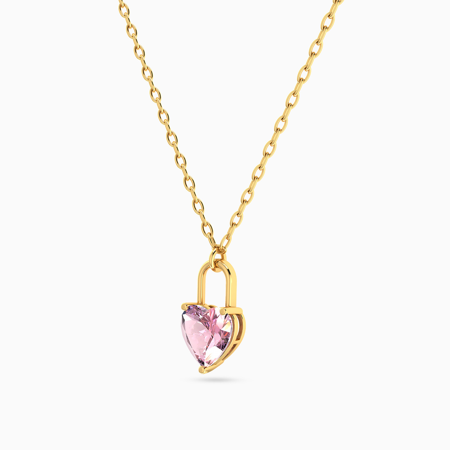 Heart Pink Stone Necklace In 18K Gold - 2 Heart Pink Stone Necklace In 18K Gold - 2