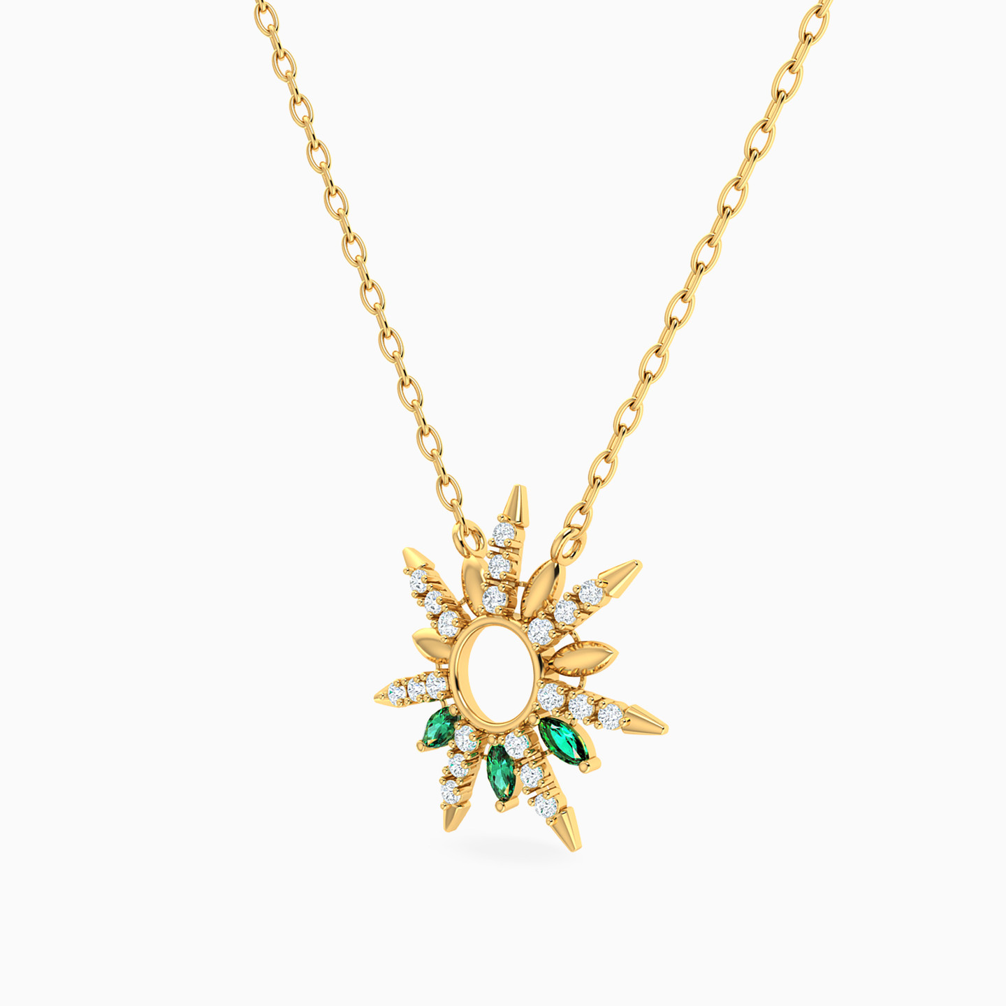 Sun Green Stone Necklace In 18K Gold - 2 Sun Green Stone Necklace In 18K Gold - 2