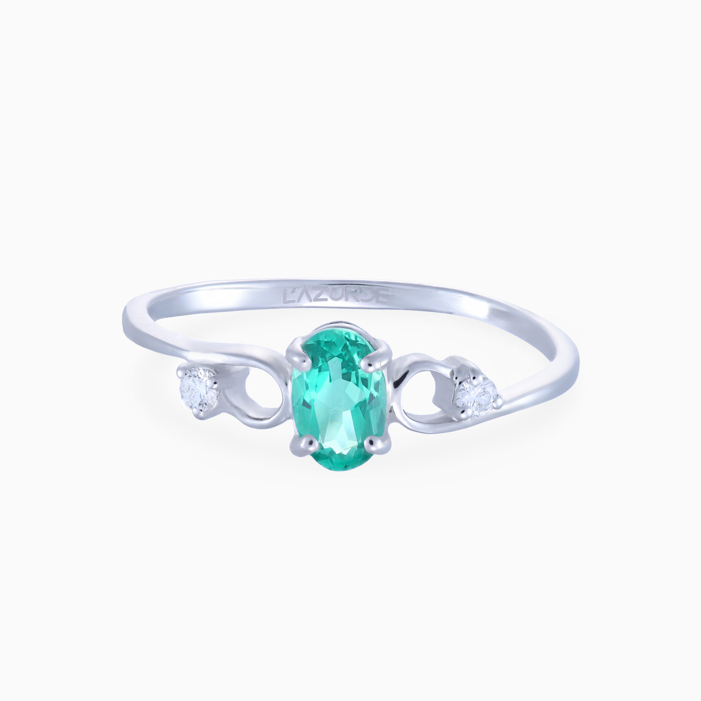 Diamonds & Green Stone Ring in 18k Gold - 2 Diamonds & Green Stone Ring in 18k Gold - 2