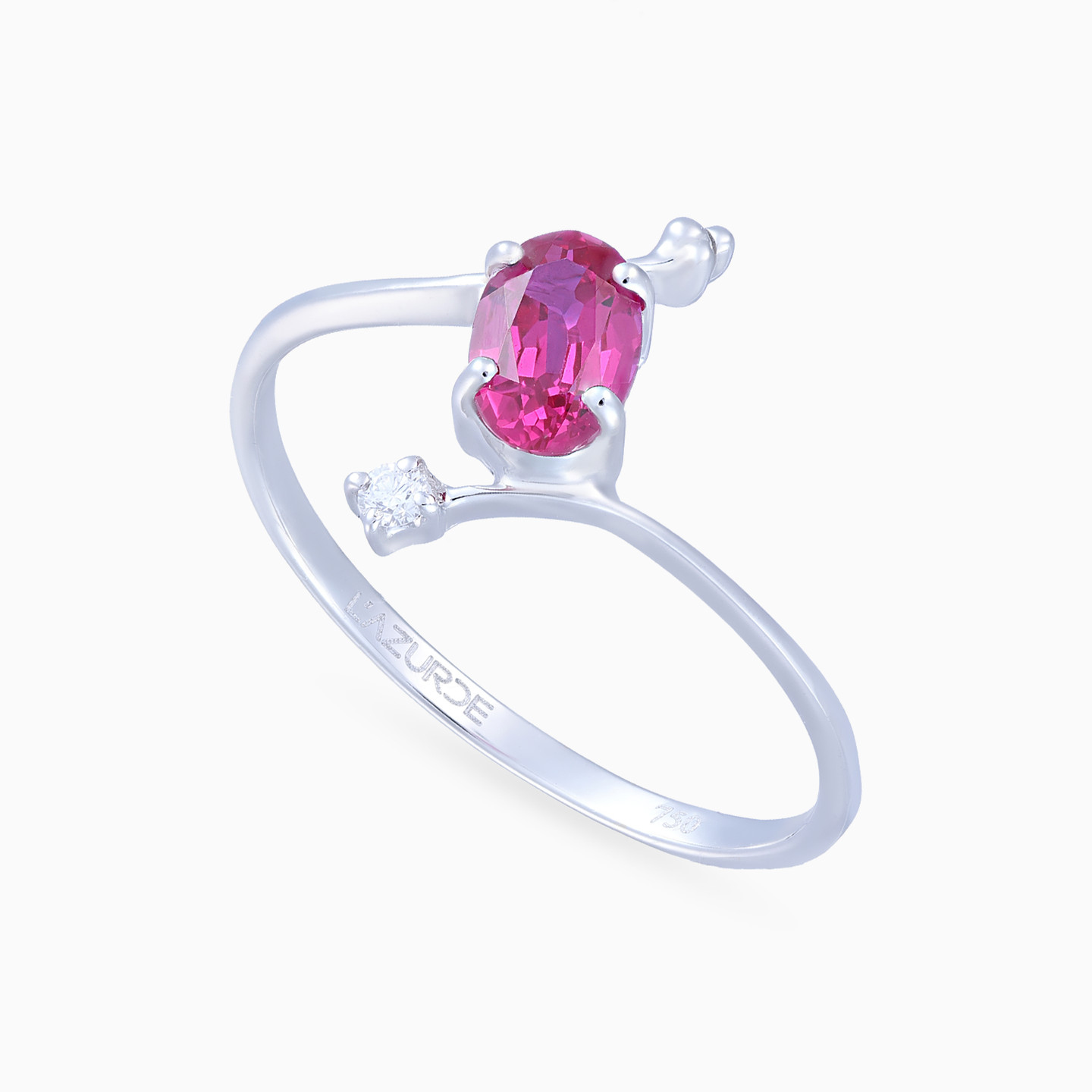 Diamonds & Red Stone Ring in 18k Gold - 4 Diamonds & Red Stone Ring in 18k Gold - 4