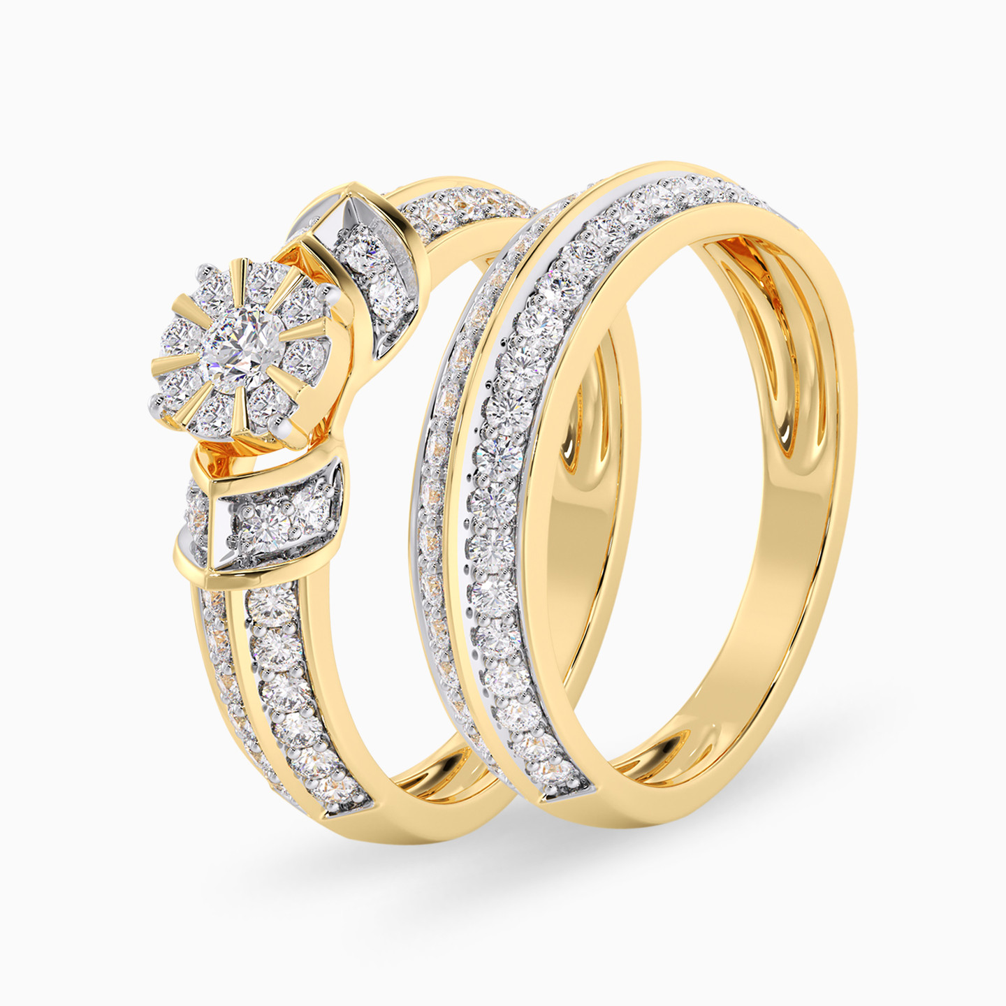Flower Diamond Twin Rings in 18K Gold - 2 Flower Diamond Twin Rings in 18K Gold - 2