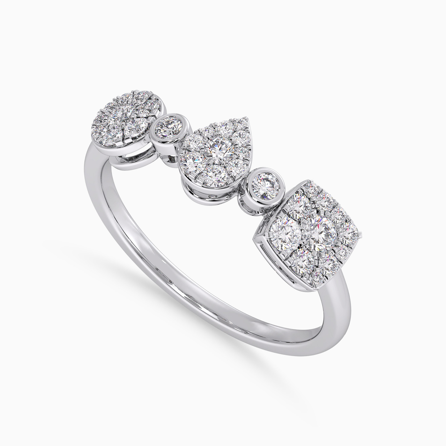 خاتم ذهب أشكال هندسية عيار 18 قيراط مزين بالألماس - 3 خاتم ذهب أشكال هندسية عيار 18 قيراط مزين بالألماس - 3