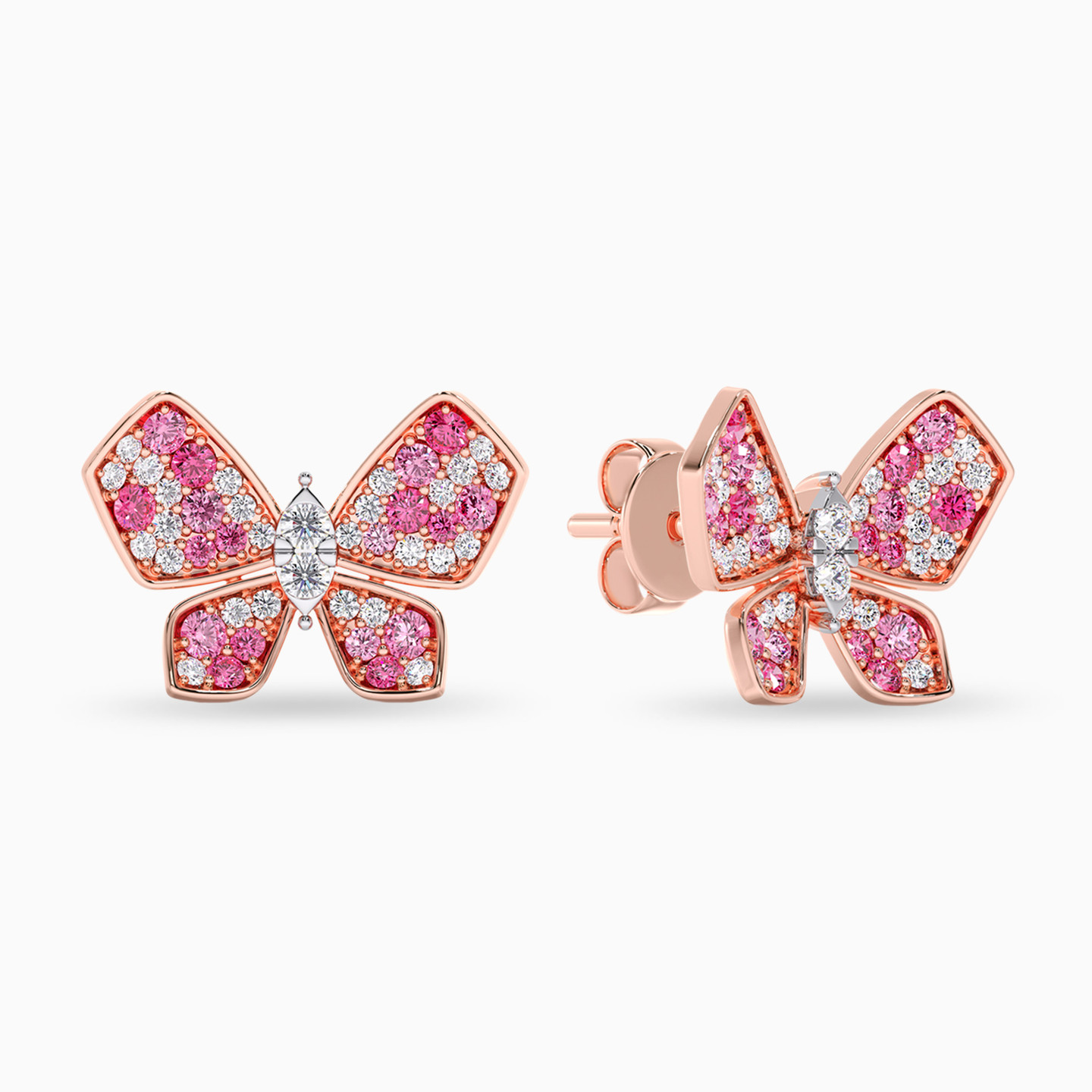 Butterfly Pink Stone & Diamond Earrings in 18K Gold - 2 Butterfly Pink Stone & Diamond Earrings in 18K Gold - 2