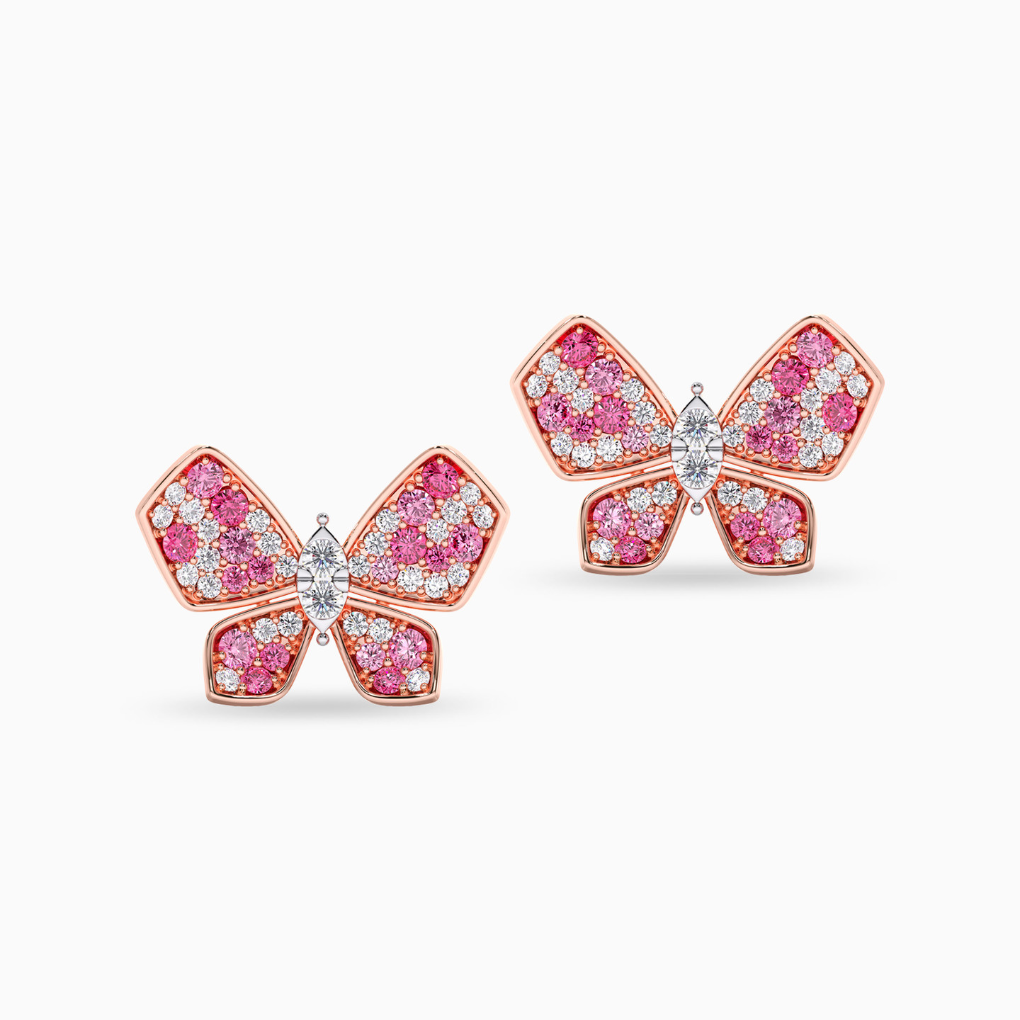 Butterfly Pink Stone & Diamond Earrings in 18K Gold - 4 Butterfly Pink Stone & Diamond Earrings in 18K Gold - 4