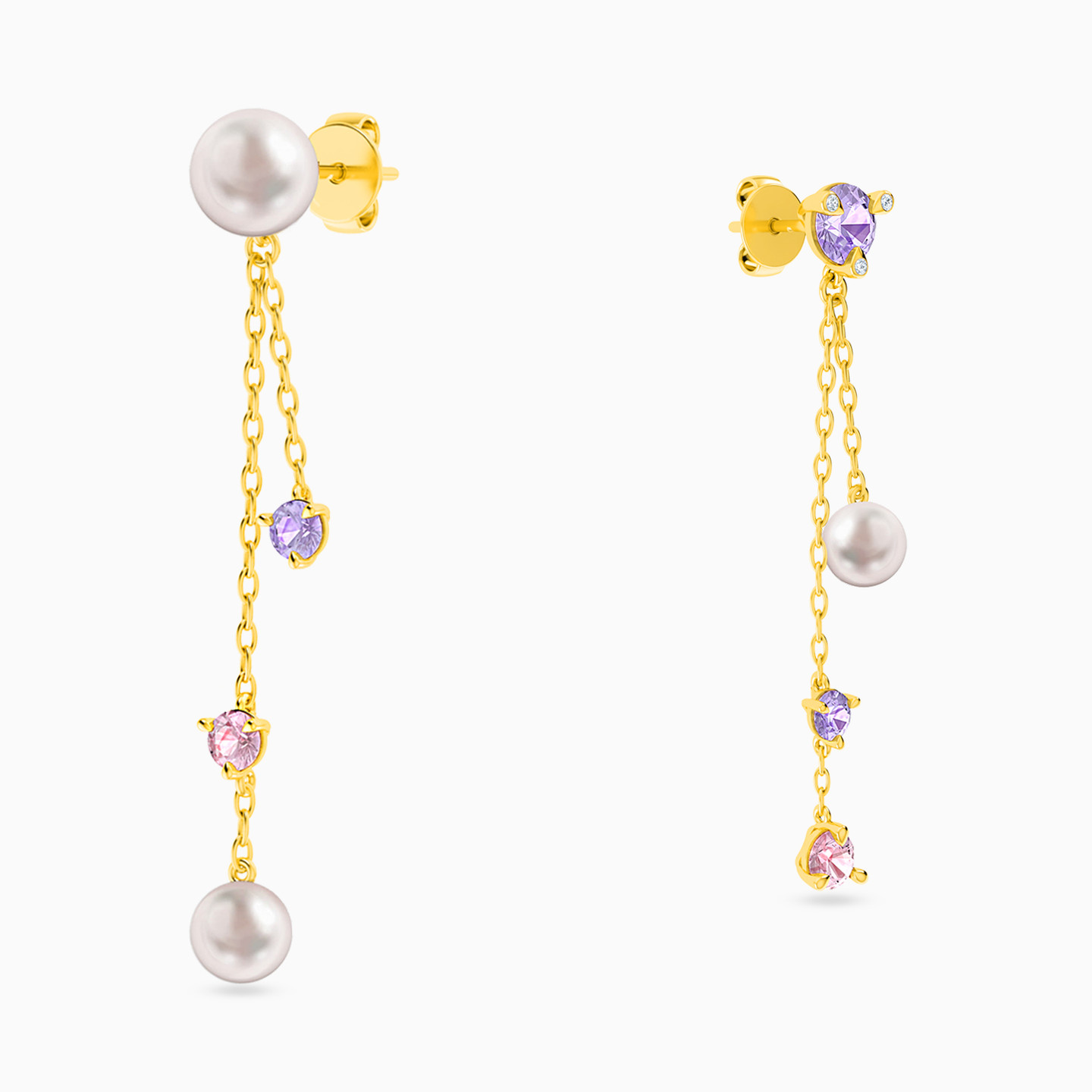 18K Gold Colored Stones Drop Earrings - 3