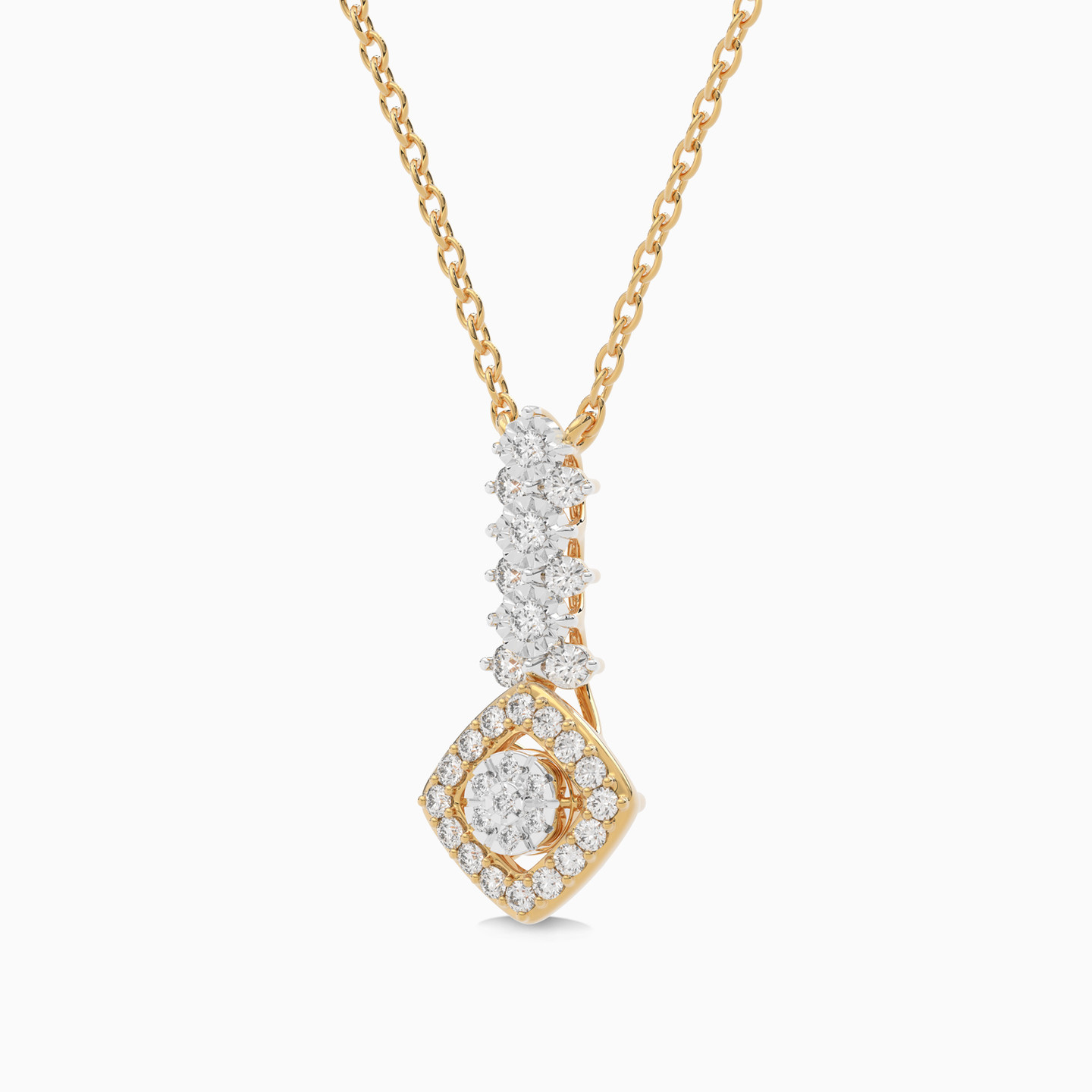 Square Diamond Necklace in 18K Gold - 3 Square Diamond Necklace in 18K Gold - 3