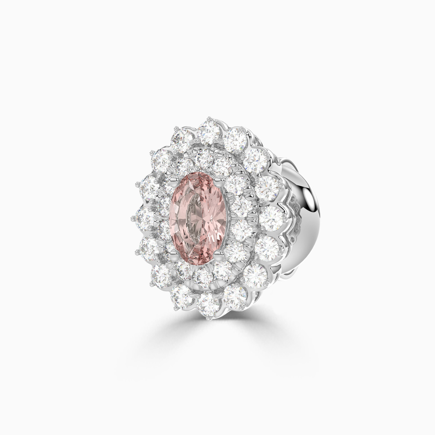 Oval Rose Stone & Diamond Earrings in 18K Gold - 4 Oval Rose Stone & Diamond Earrings in 18K Gold - 4