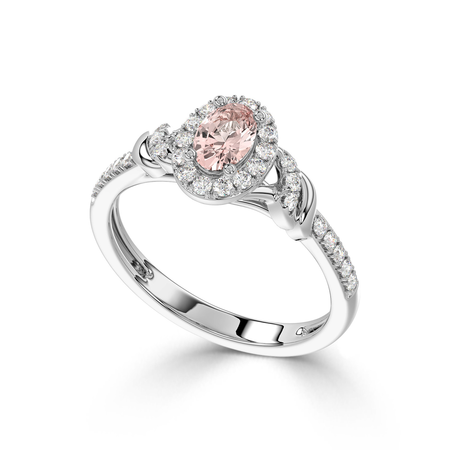 خاتم ذهب شكل بيضاوي عيار 18 قيراط مزين بالألماس وحجر وردي فاتح - 3 خاتم ذهب شكل بيضاوي عيار 18 قيراط مزين بالألماس وحجر وردي فاتح - 3