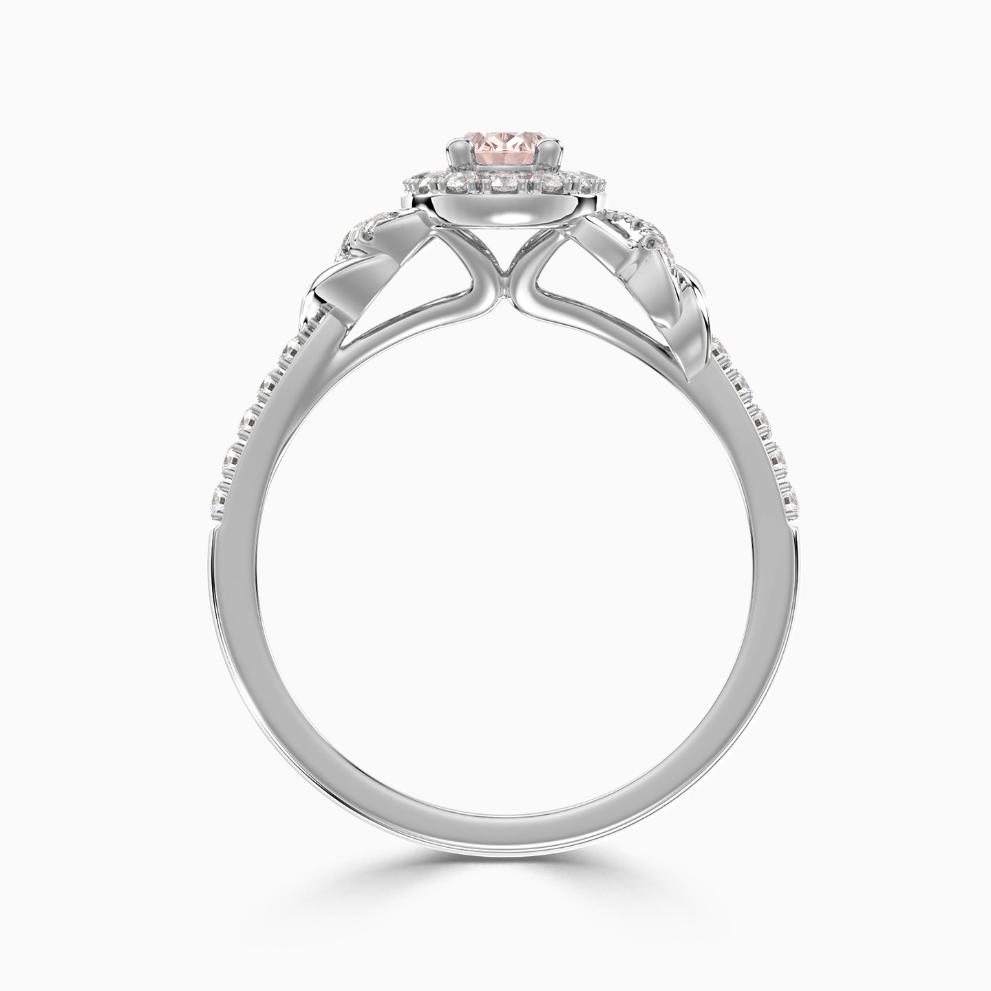 خاتم ذهب شكل بيضاوي عيار 18 قيراط مزين بالألماس وحجر وردي فاتح - 4 خاتم ذهب شكل بيضاوي عيار 18 قيراط مزين بالألماس وحجر وردي فاتح - 4