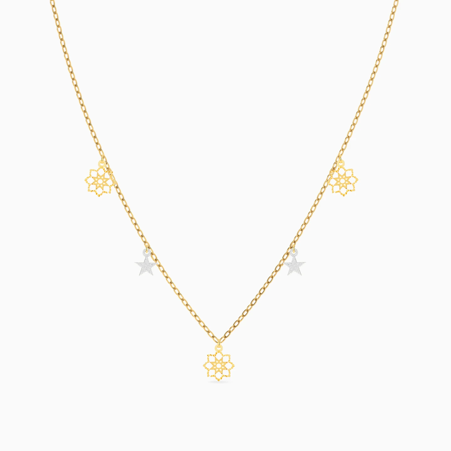 Flower Chain Necklace in 18K Gold - 5 Flower Chain Necklace in 18K Gold - 5