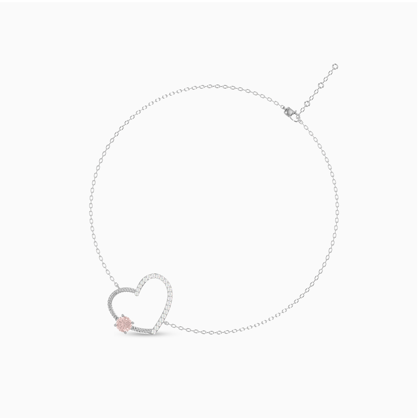 أسورة بسلسلة ذهب شكل قلب عيار 18 قيراط مزينة بالألماس وحجر وردي فاتح - 2 أسورة بسلسلة ذهب شكل قلب عيار 18 قيراط مزينة بالألماس وحجر وردي فاتح - 2