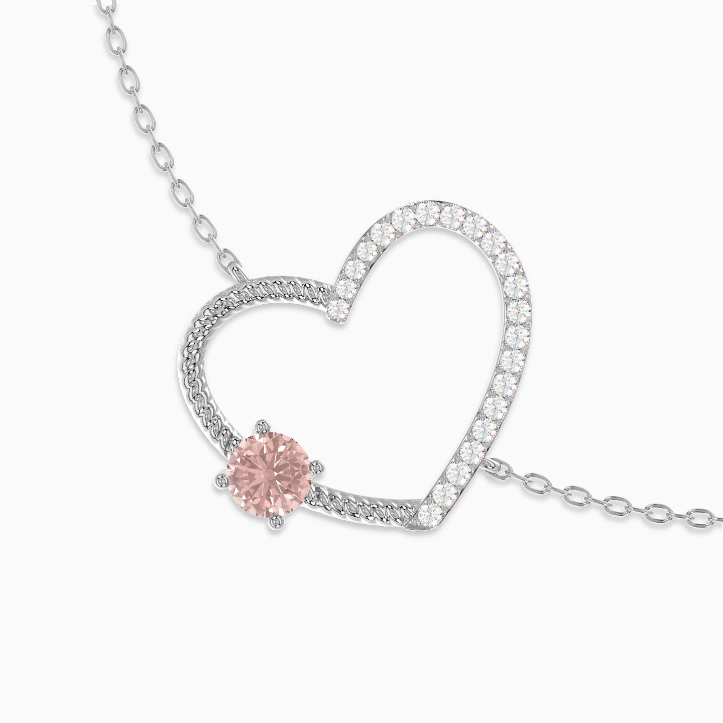 أسورة بسلسلة ذهب شكل قلب عيار 18 قيراط مزينة بالألماس وحجر وردي فاتح - 3 أسورة بسلسلة ذهب شكل قلب عيار 18 قيراط مزينة بالألماس وحجر وردي فاتح - 3